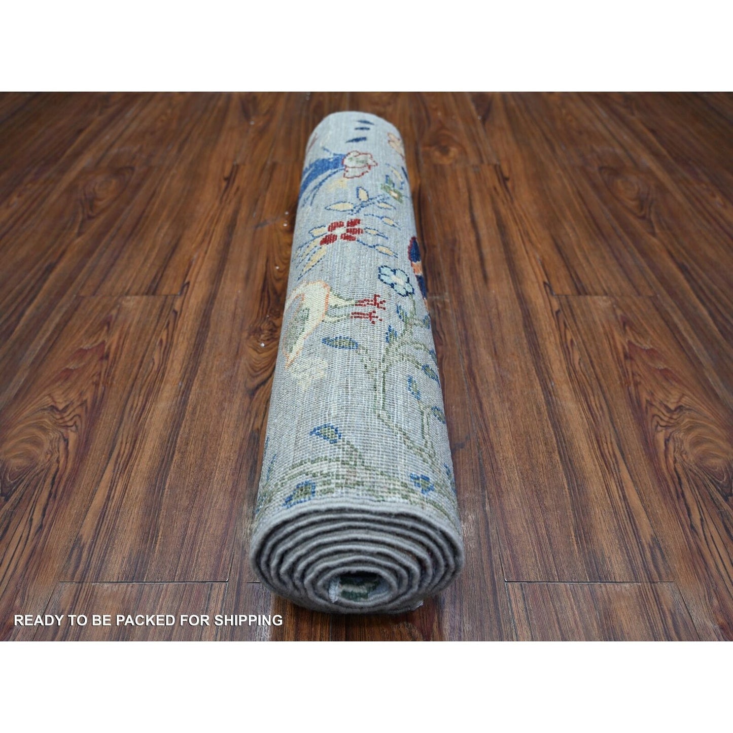 2'7"X7'8" Oxford Gray Afghan Peshawar Wool Hand Knotted Runner Rug