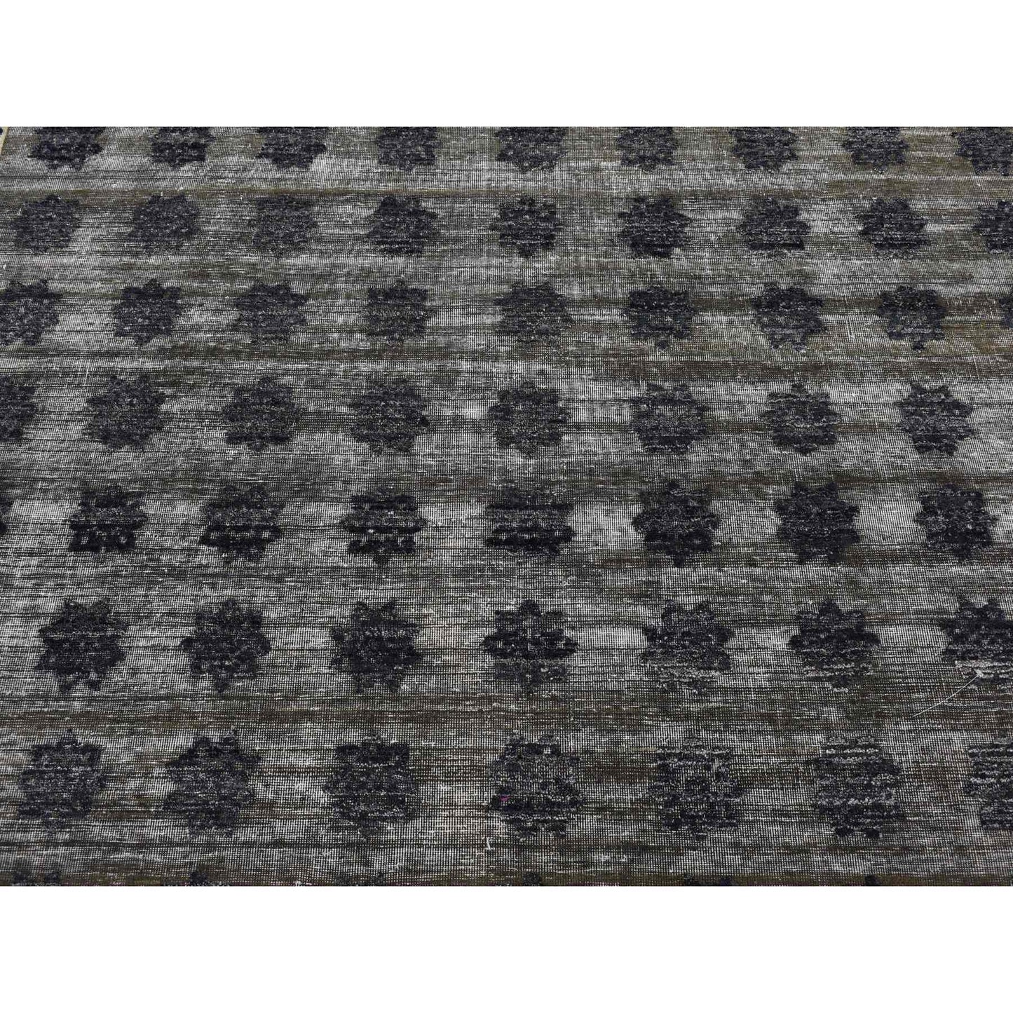 9'X12' Owl Gray Distressed Silk Repetitive Design Hand Knotted Rug