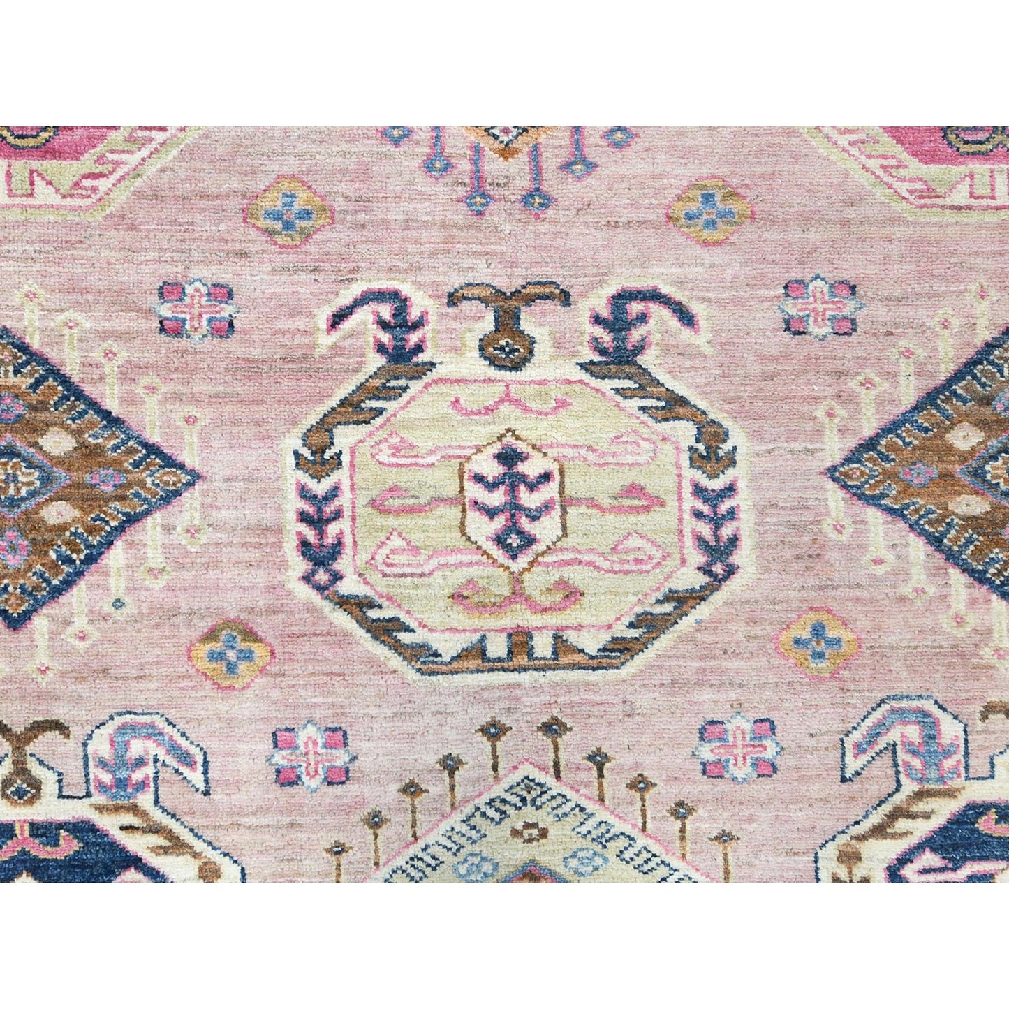 8'10"X12' Blush Pink Organic Wool Hand Knotted Afghan Super Kazak Rug