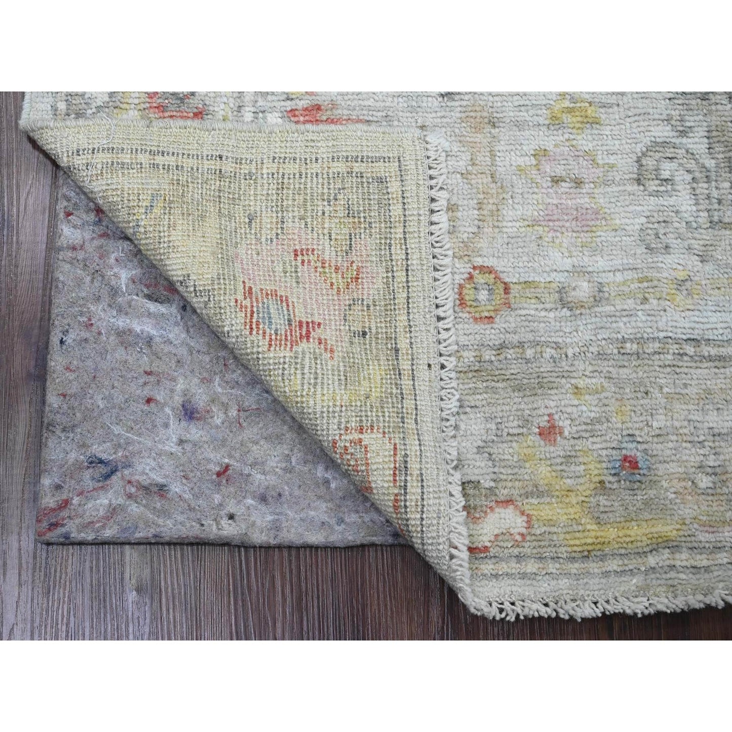 4'2"X5'7" Gray Hand Knotted Afghan Angora Oushak Leaf Design All Wool Rug
