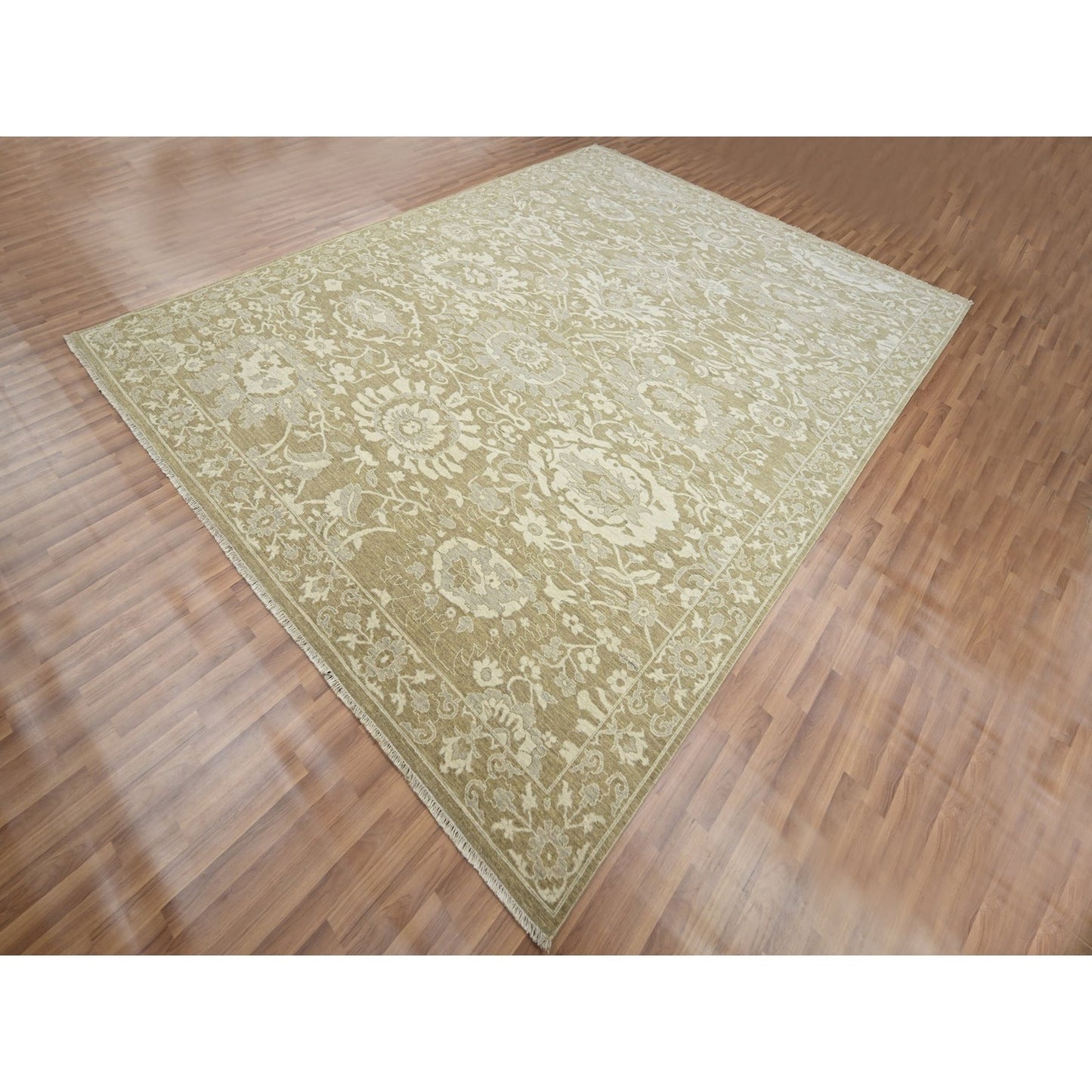 9'X12' Green Ziegler Mahal Large Flowers Design All Wool Hand Knotted Rug