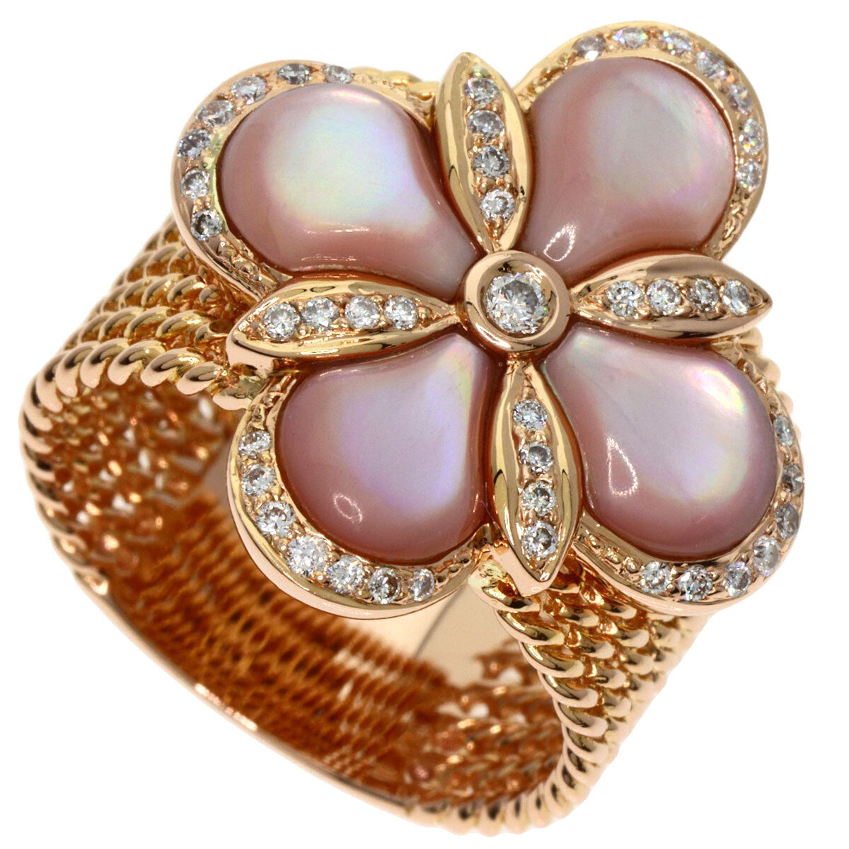 0.27Ct Flower Motif Diamond Shell Ring K18 Pink