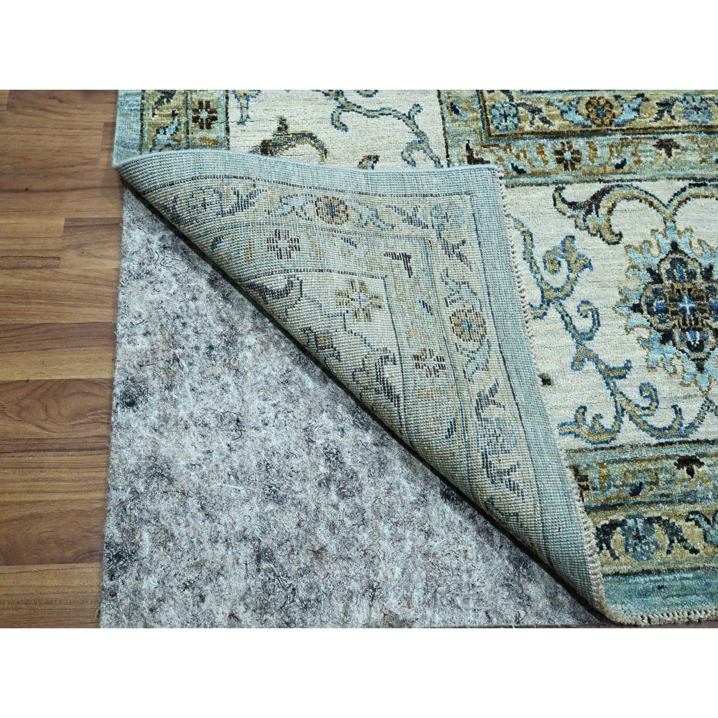 10'X13'10" Blue Hand Knotted Agra Shah Abbas Flower Vines Design Wool Rug