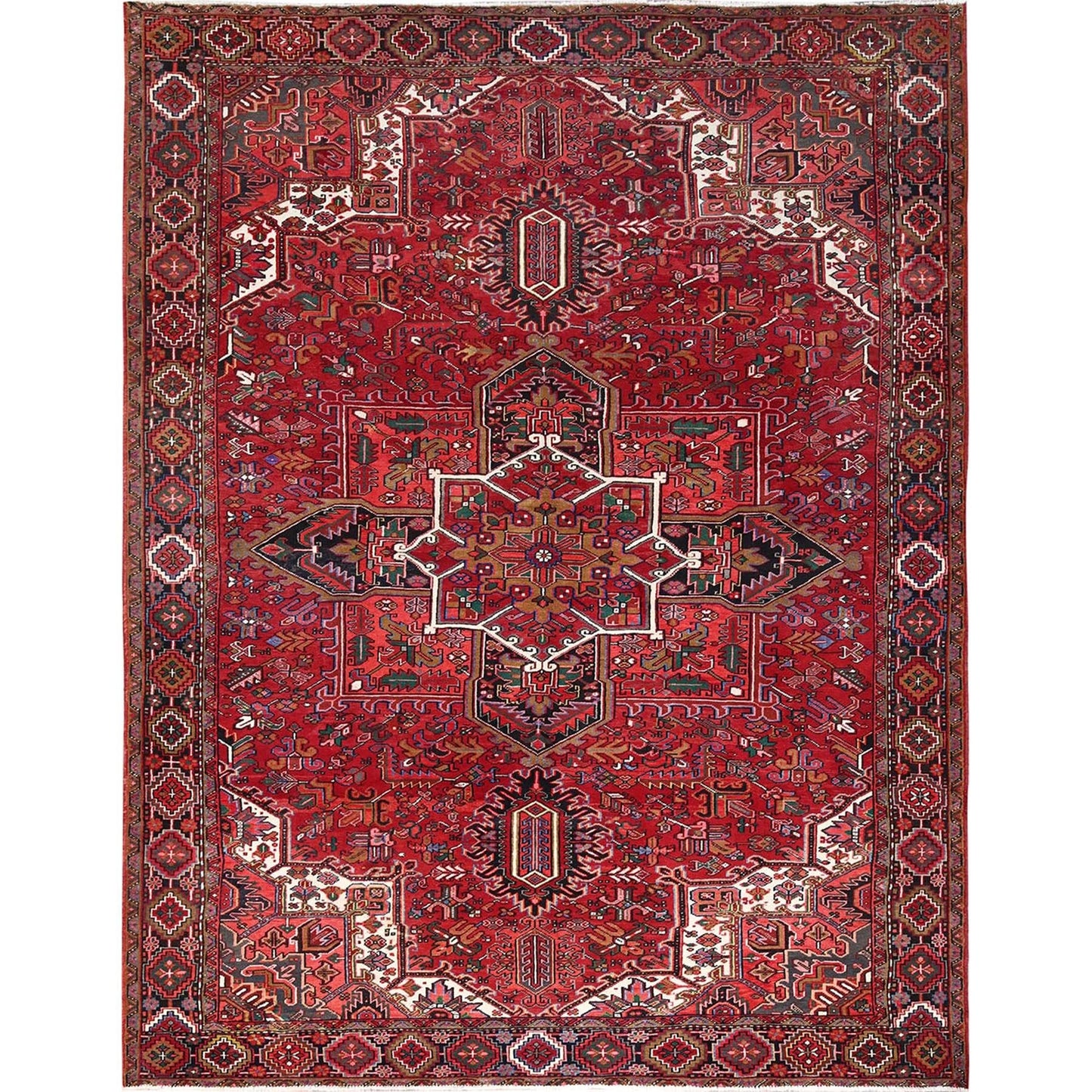 10'1"X12'9" Red Hand Knotted Semi Antique Zoroastrian Heris Pure Wool Rug
