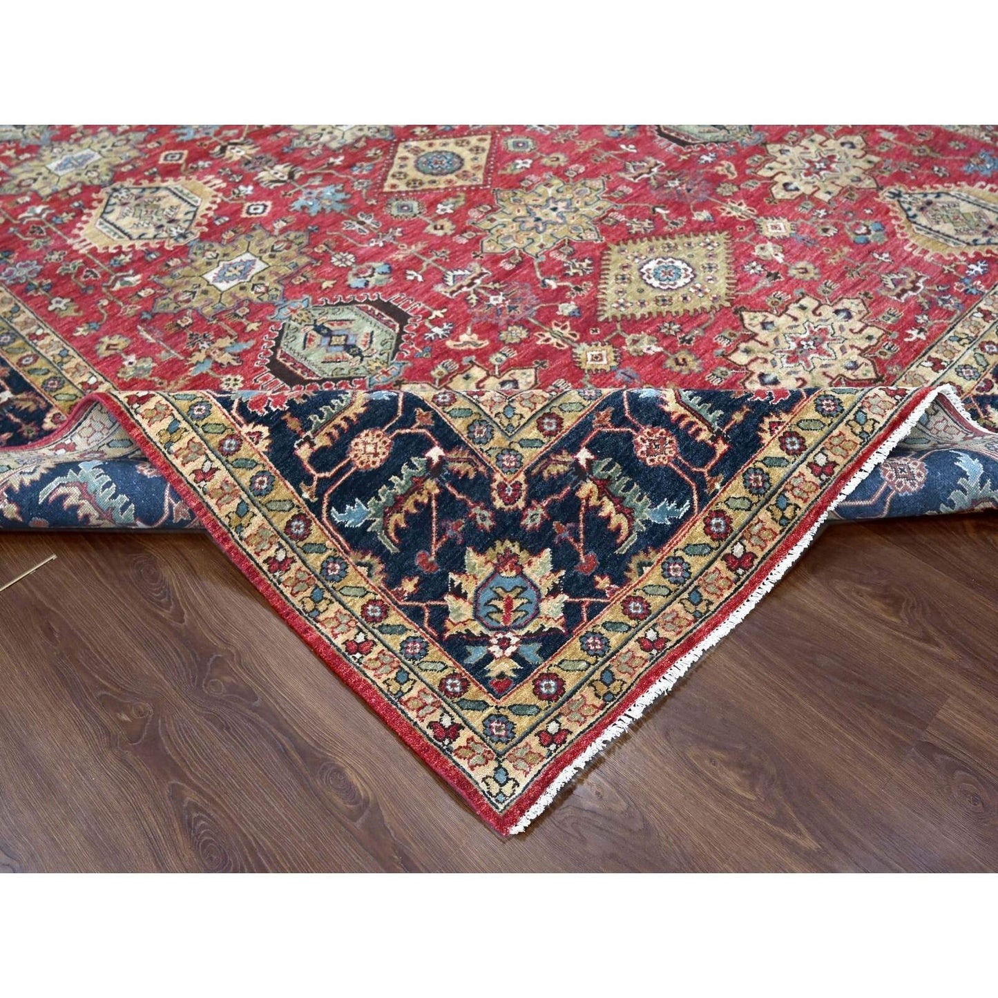 10'1"X13'10" Falcons Red Karjihooz Design Soft Wool Hand Knotted Rug