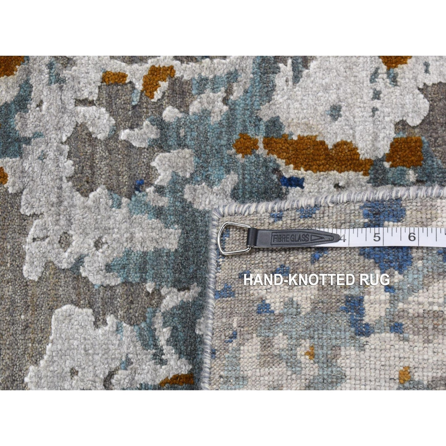 3'10"X5'10" Gray Abstract Design Wool And Silk Hand Knotted Rug