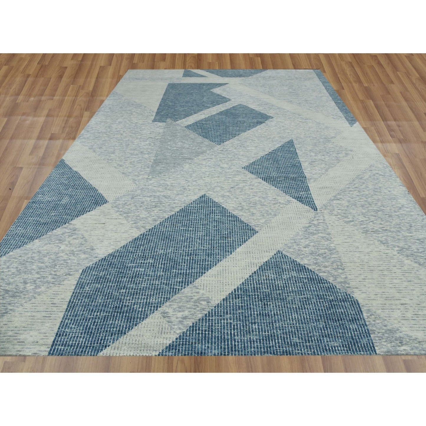 10'2"X14'2" Blue Wool Hand Knotted Geometric Art Deco Collection Rug