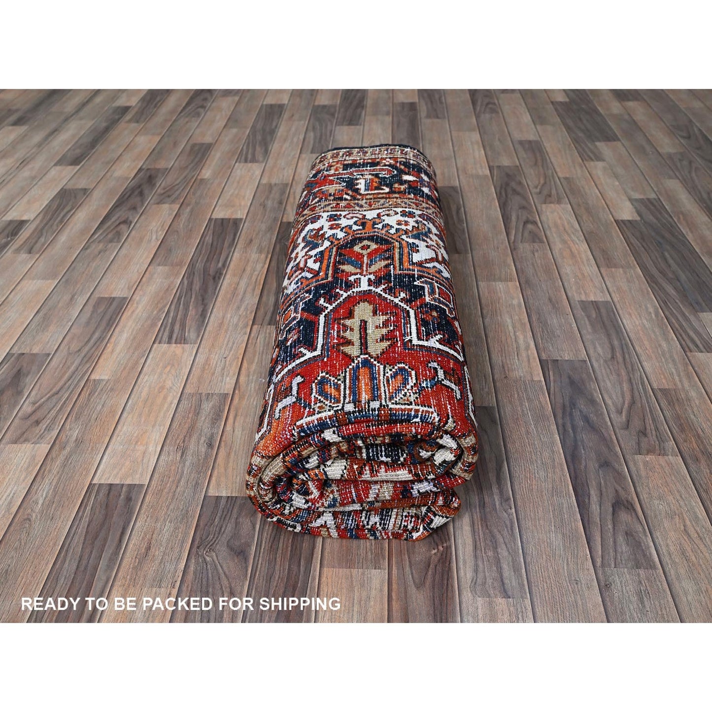 6'10"X8'10" Chili Red Vintage Zoroastrian Heris Pure Wool Hand Knotted Rug