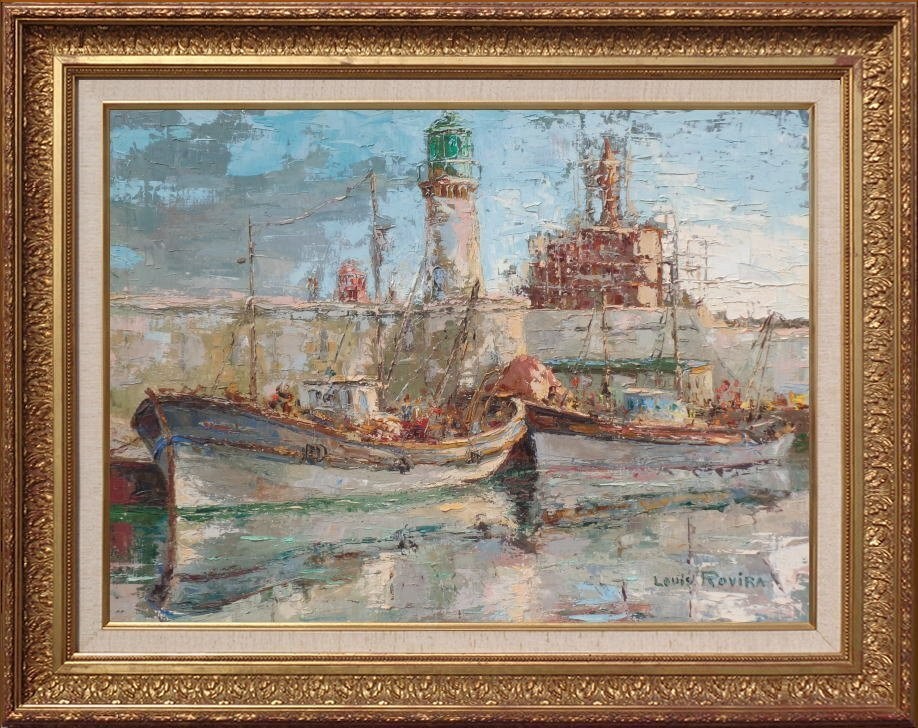 Louis Rovira Original Oil Painting P20 Port Scene Harbor Boats Signed France