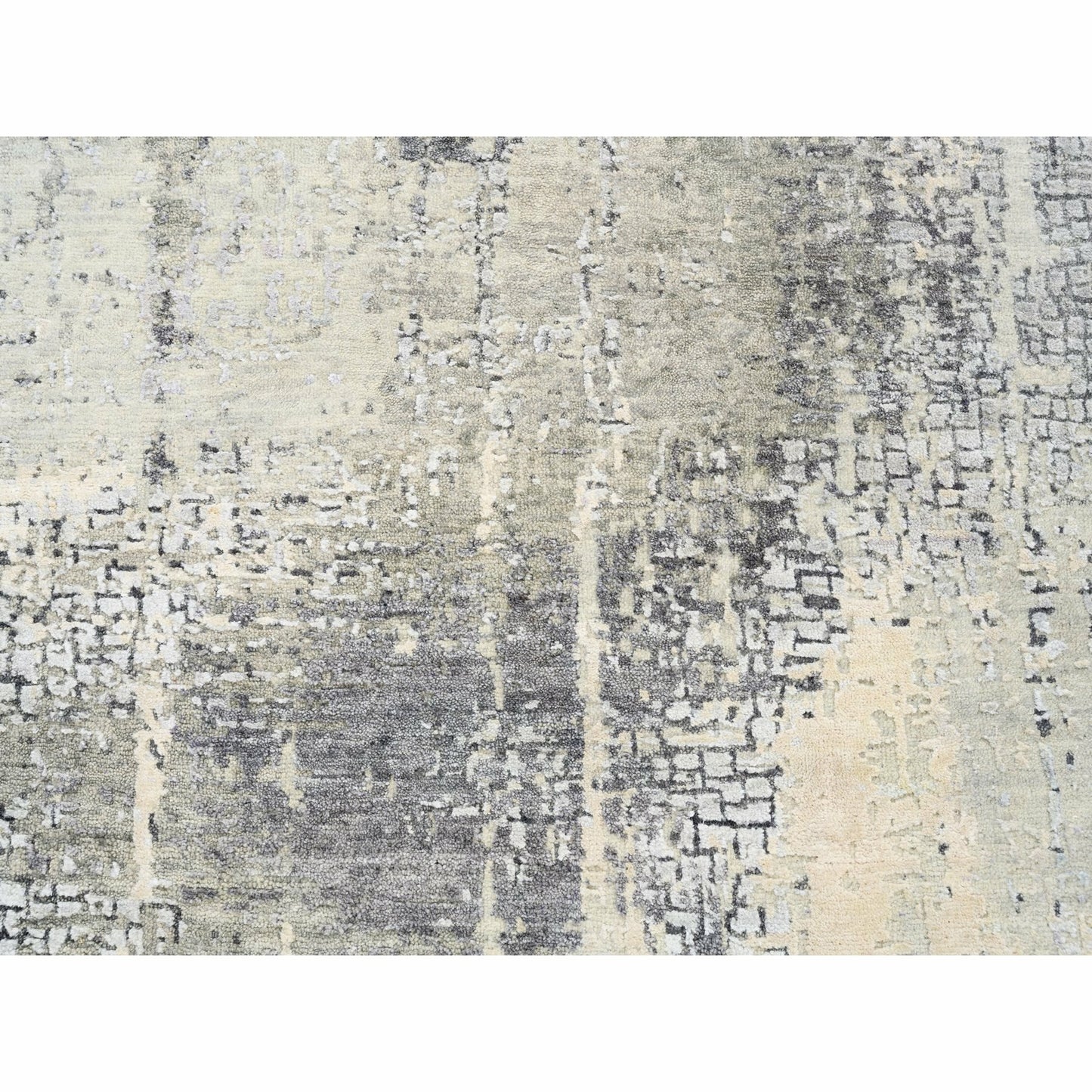 5'10"X5'10" Round Wool-Silk Abstract With Mosaic Design Hand Knotted Rug
