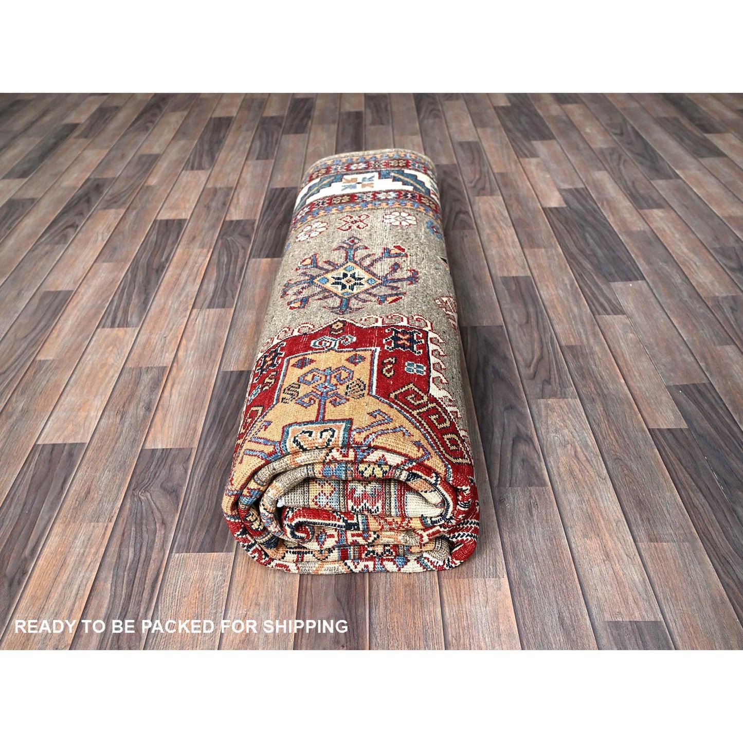 8'2"X10' Brown Afghan Special Kazak Geometric Design Hand Knotted Wool Rug
