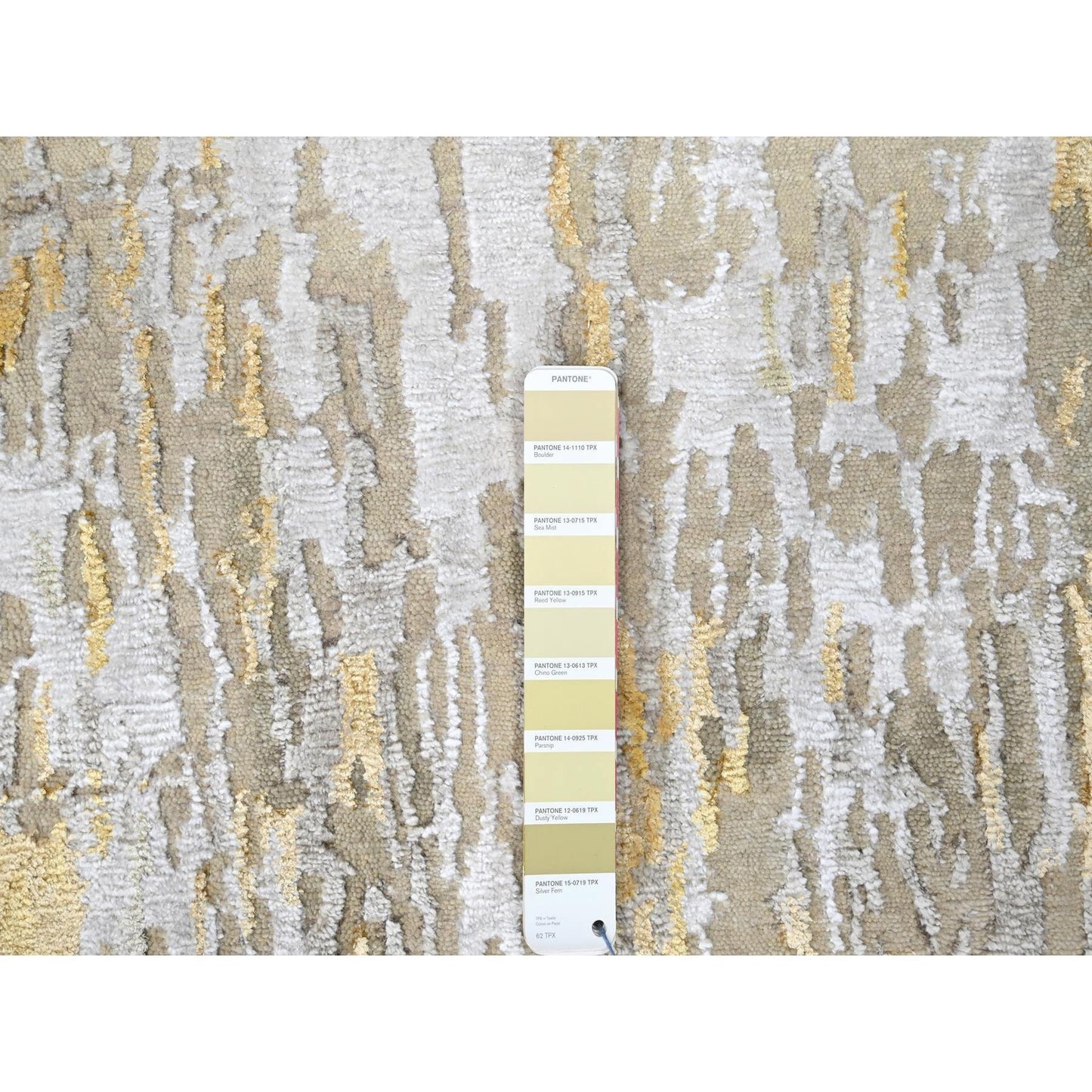 2'7'X23'6" Beige Abstract Design Wool And Silk Hand Knotted Xl Runner Rug