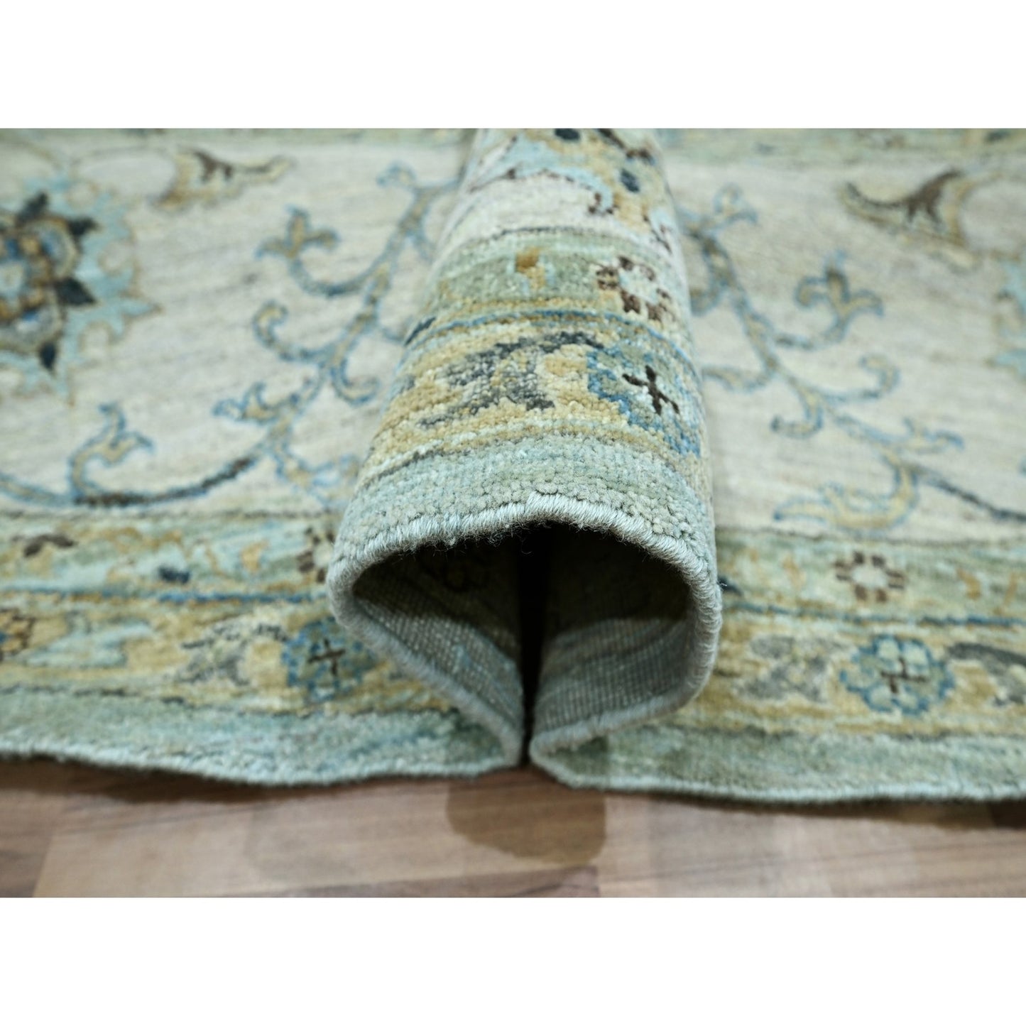 11'10"X11'10" Blue Shah Abbas Vines Design Hand Knotted Wool Round Rug