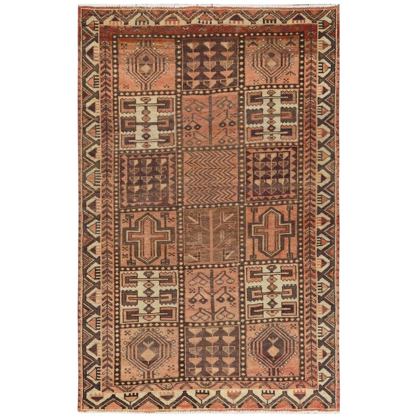 4'9"X7'4" Brown Hand Knotted Vintage Farsian Baktiarjoon Worn Wool Rug