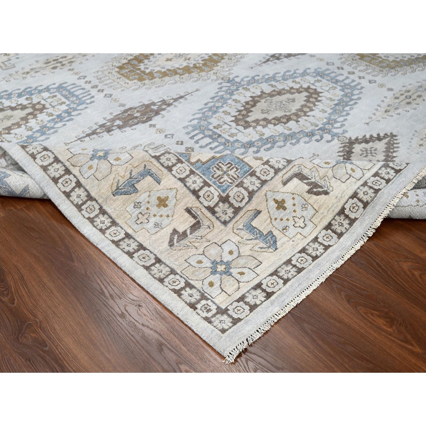 10'X10' Gray Zoroastrian Village Geometric Design Hand Knotted Square Rug