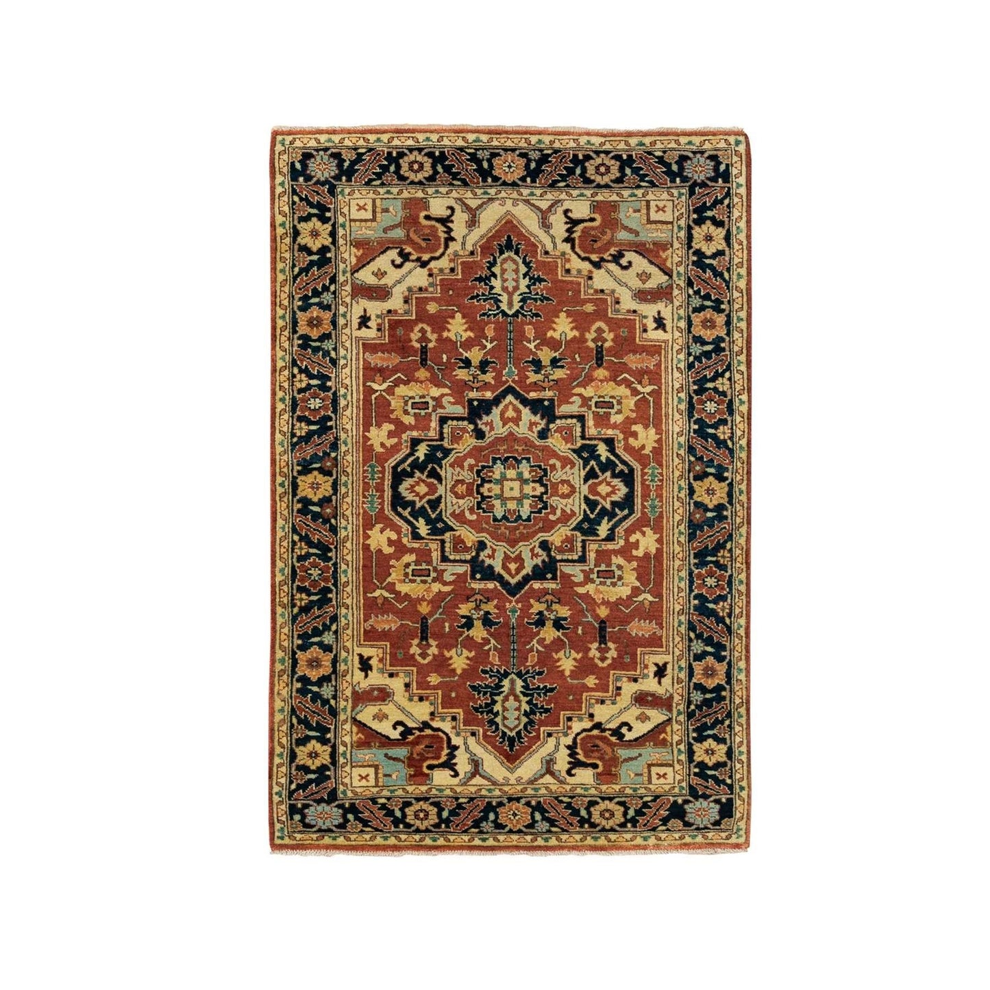 3'1"X5'2" Soft Wool Red Antiqued Heris Re-Creation Hand Knotted Rug