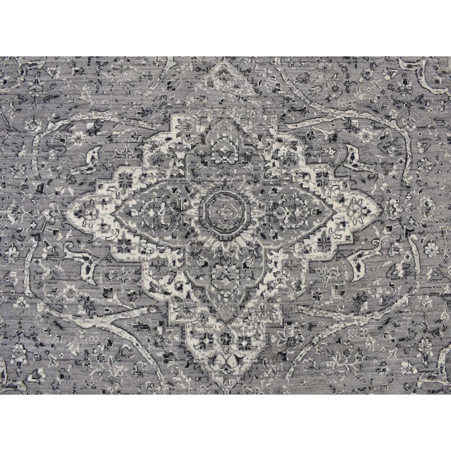 10'X10' Gray Zoroastrian Design Silk With Wool Hand Knotted Square Rug