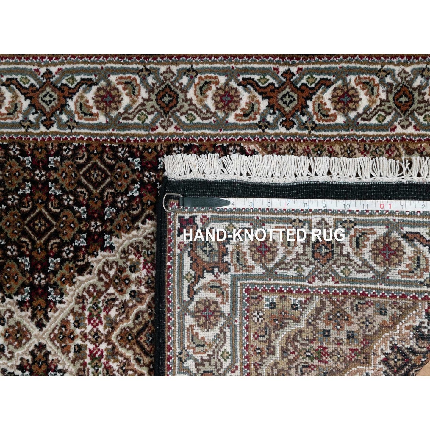 2'7"X6'3" Black Hand Knotted Tebraz Mahi Fish Design Pure Wool Runner Rug