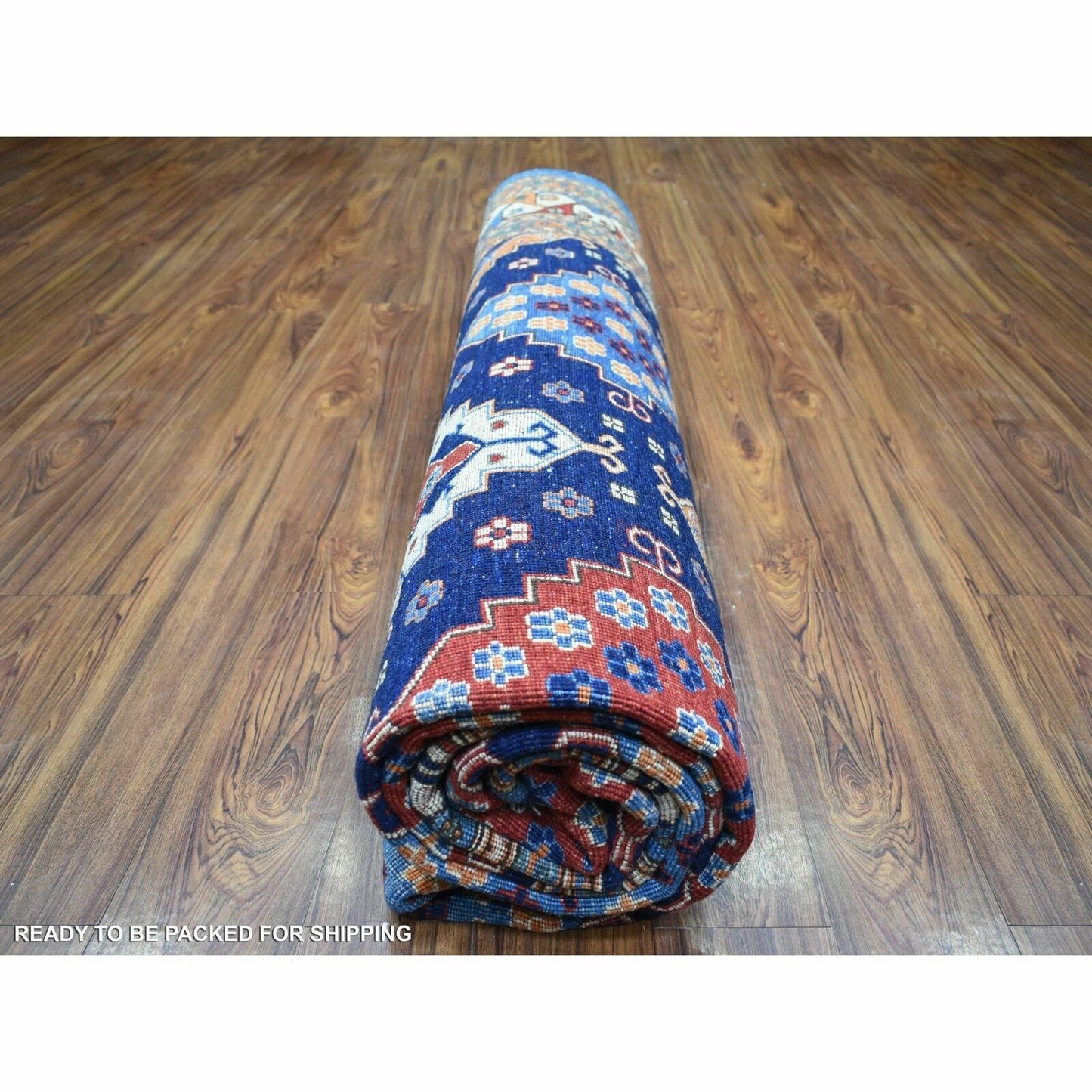 9'2"X11'10" Blue Afghan Ersari With Large Elements Wool Hand Knotted Rug