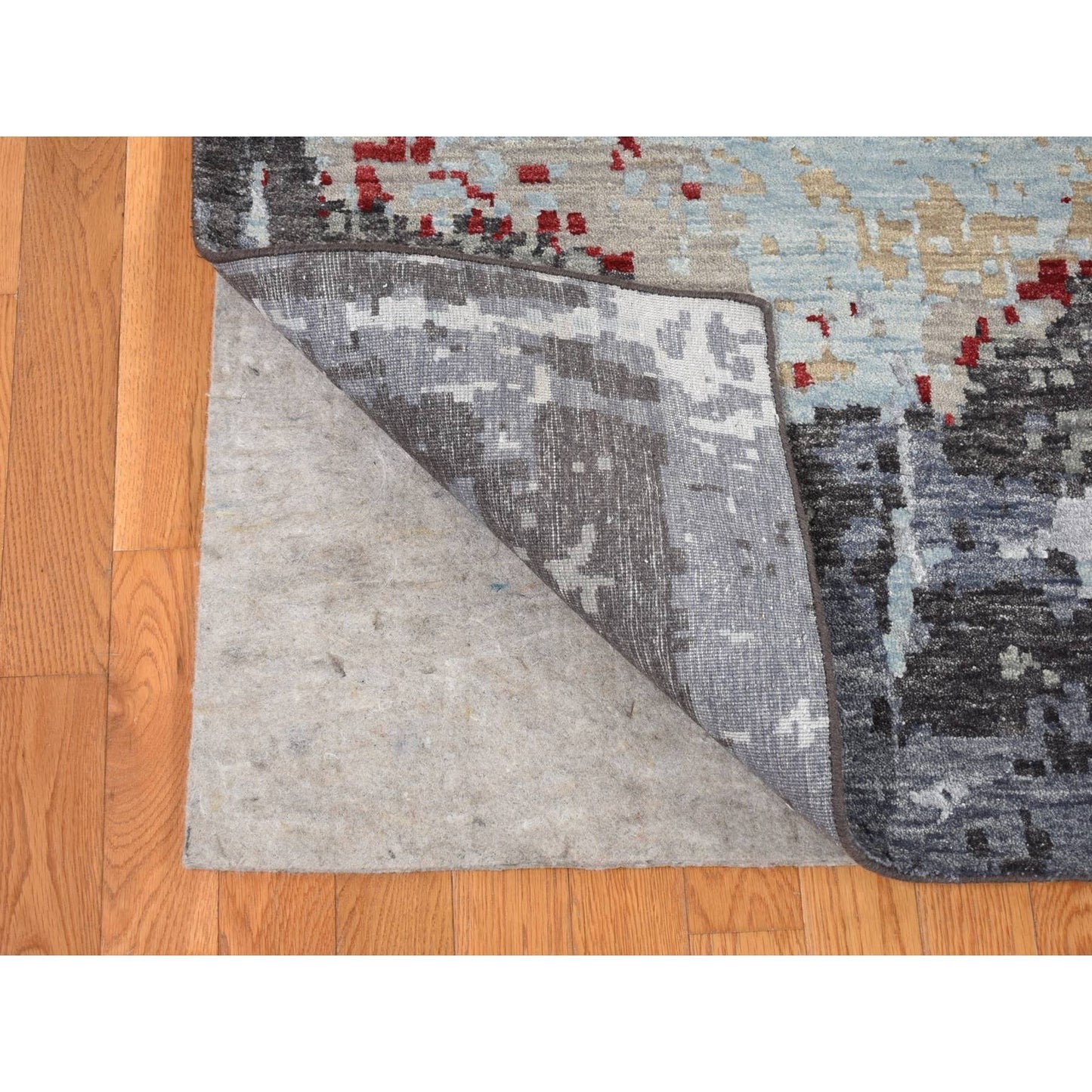 10'X14'2" Gray Abstract Design Denser Weave Pure Wool Hand Knotted Rug