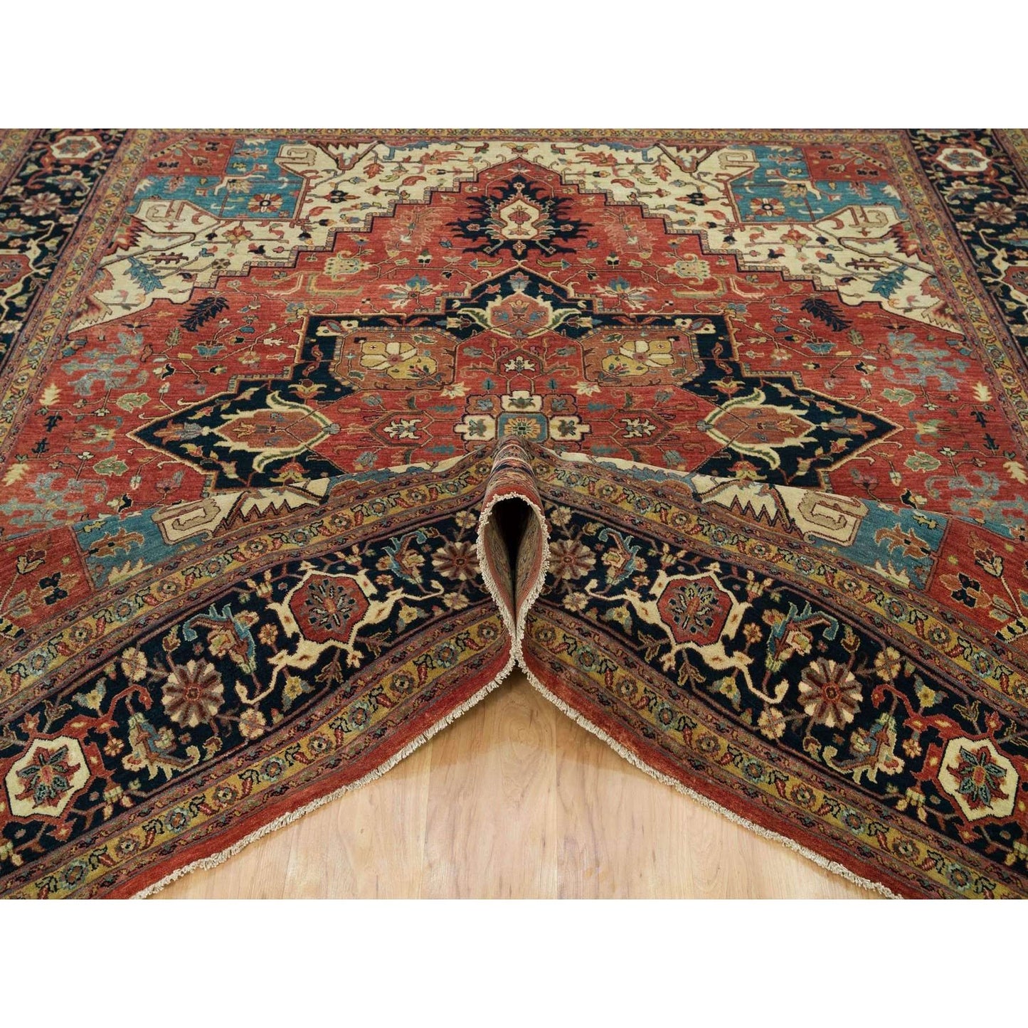 10'X10' Red Hand Knotted Heris Re-Creation Wool Square Oriental Rug