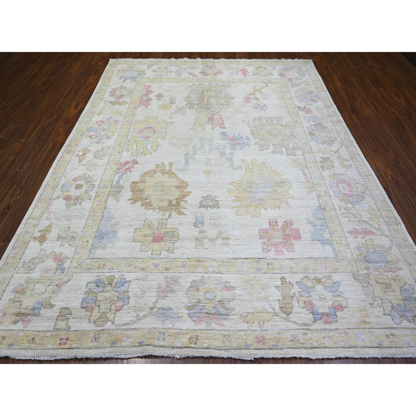 8'X9'9" Ivory Afghan Angora Oushak 100% Wool Hand Knotted Oriental Rug