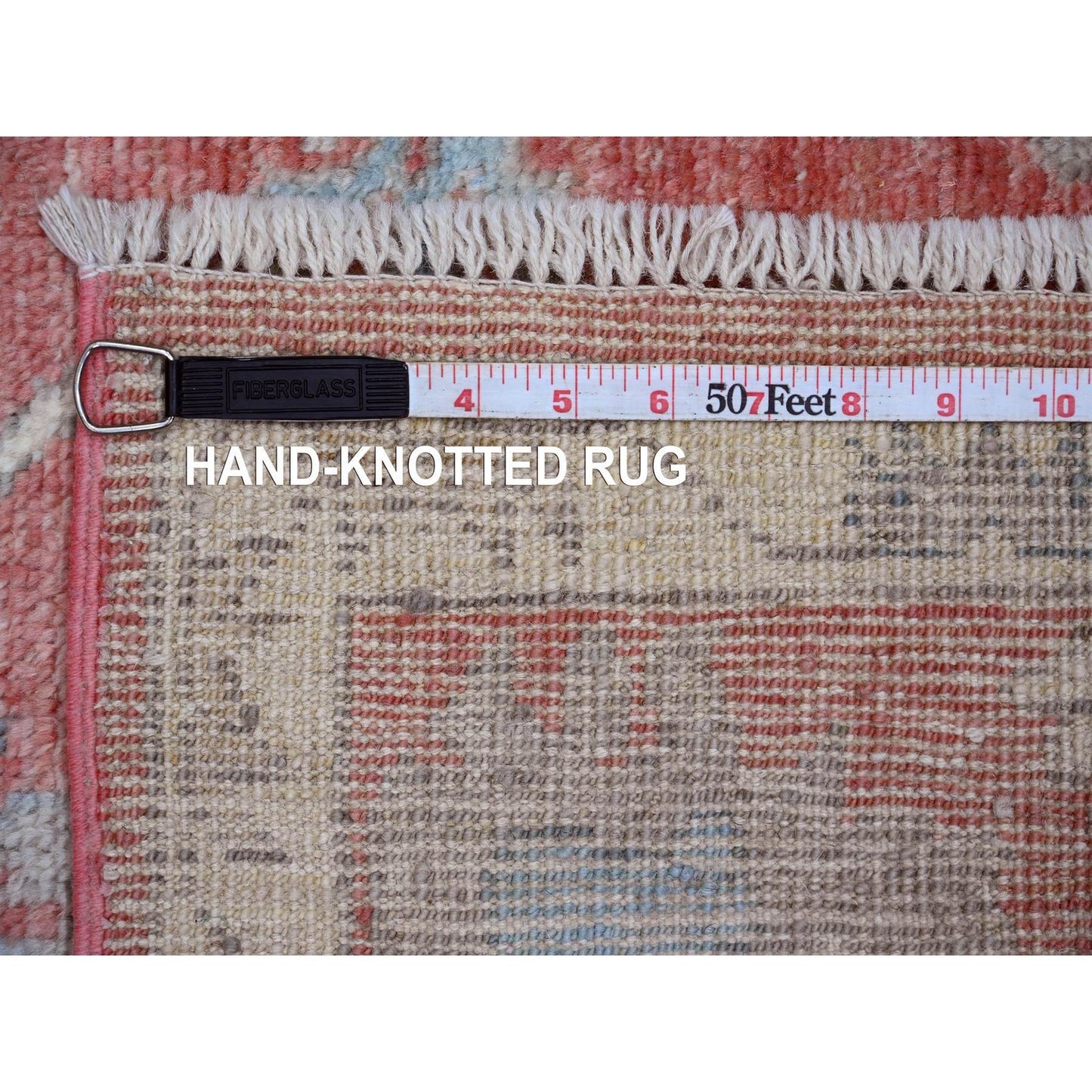 5'X6'10" Red Afghan Angora Oushak Leaf Design Hand Knotted 100% Wool Rug