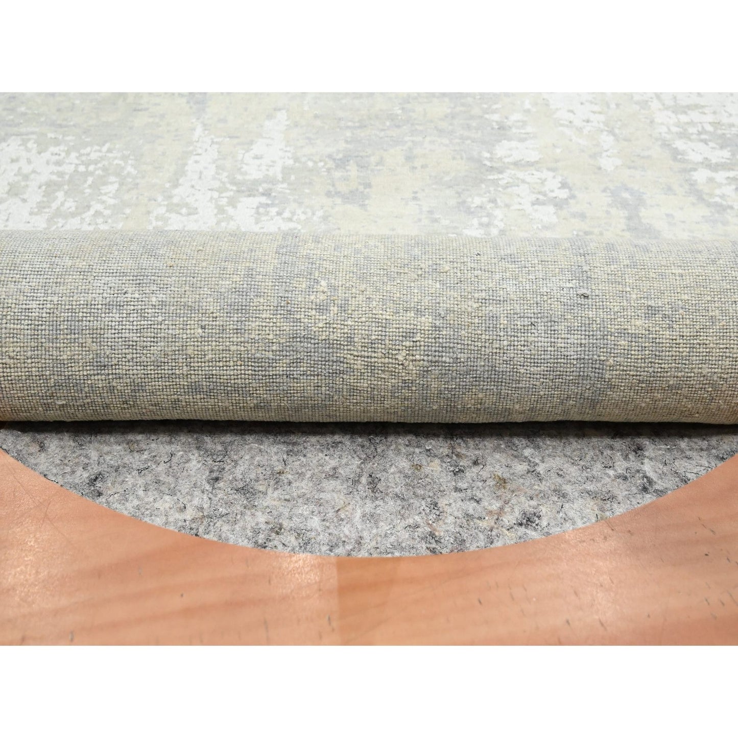 11'10"X11'10" Gray Abstract Design Wool And Silk Hand Knotted Round Rug