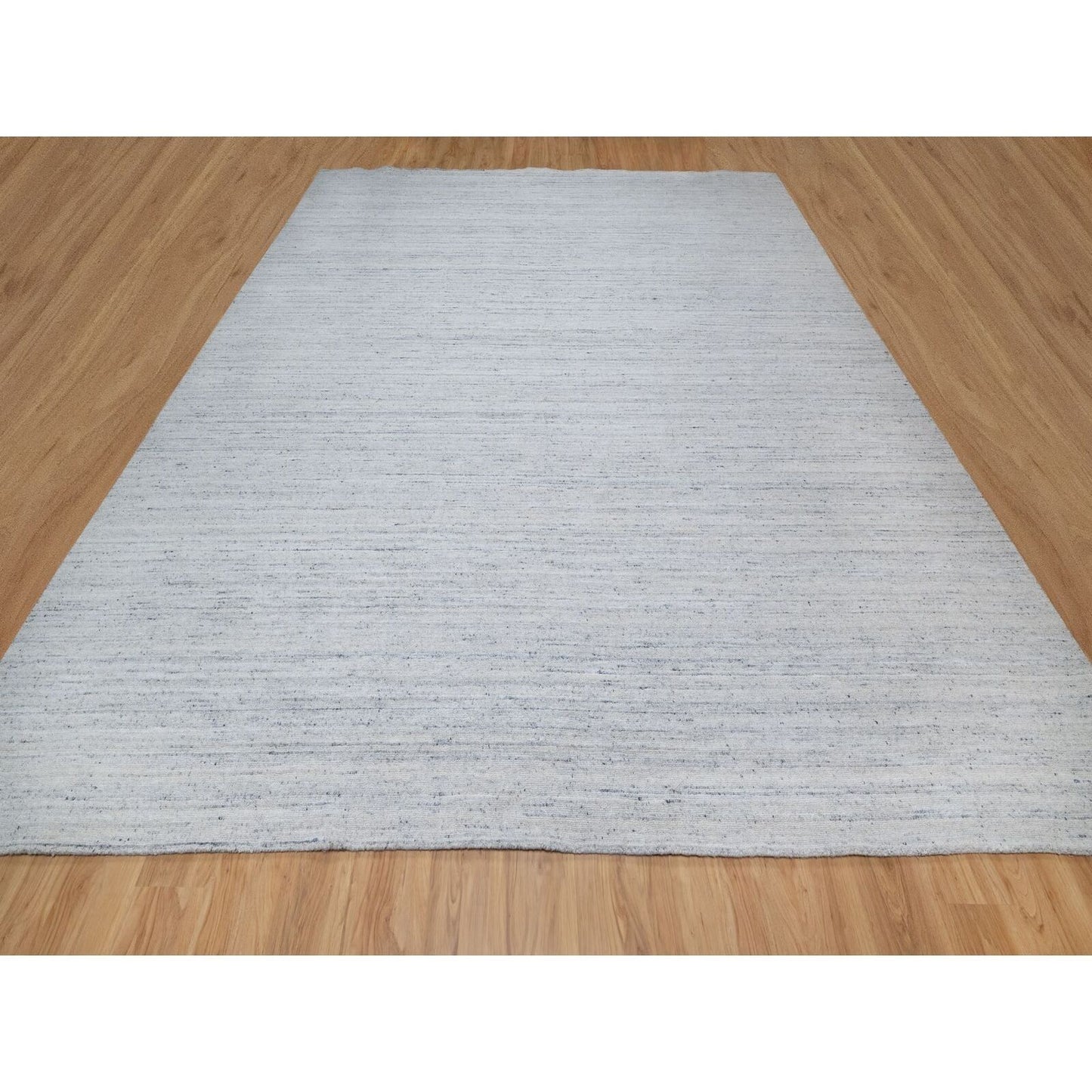 12'X12' Misty Gray Modern Striae Design Soft Wool Hand Loomed Square Rug