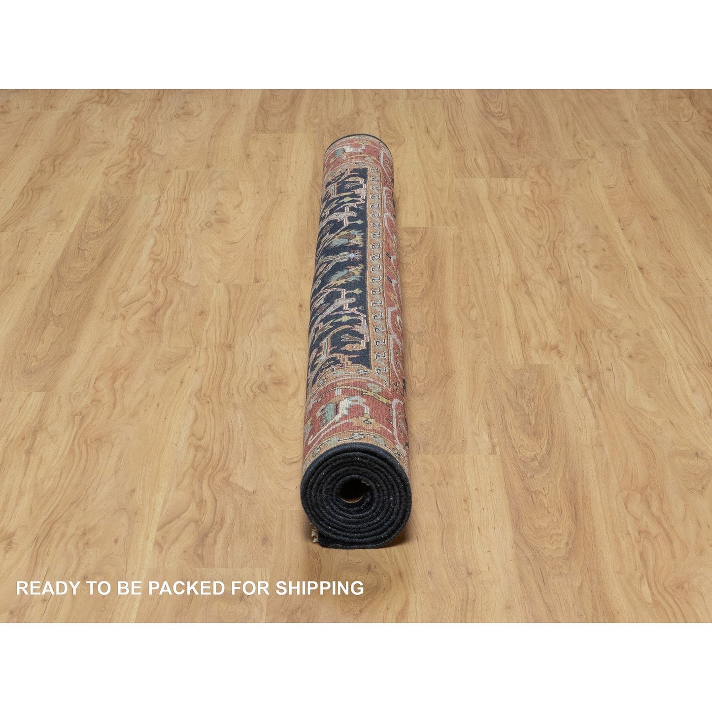 6'2"X9'2" Polo Blue Pure Wool Soft Antiqued Fine Heris Hand Knotted Rug