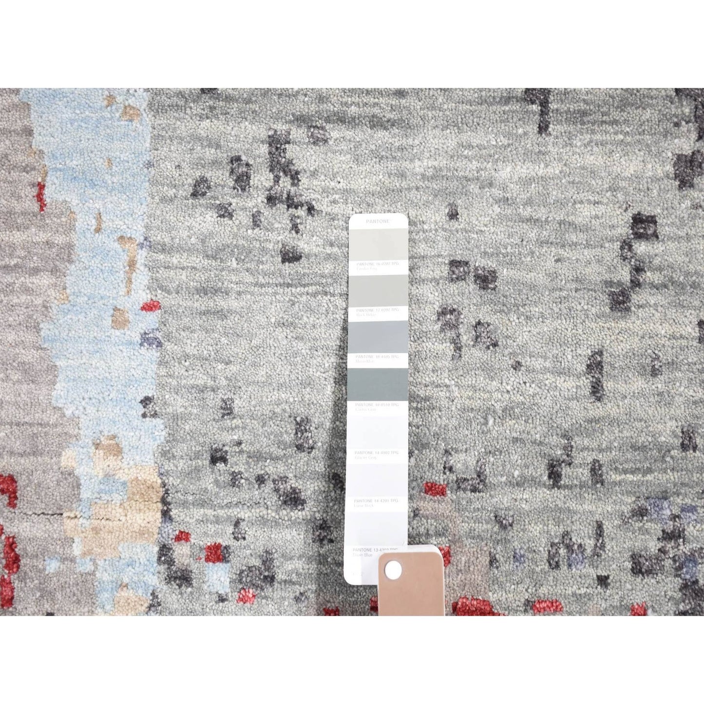 10'X14'2" Gray Abstract Design Denser Weave Pure Wool Hand Knotted Rug