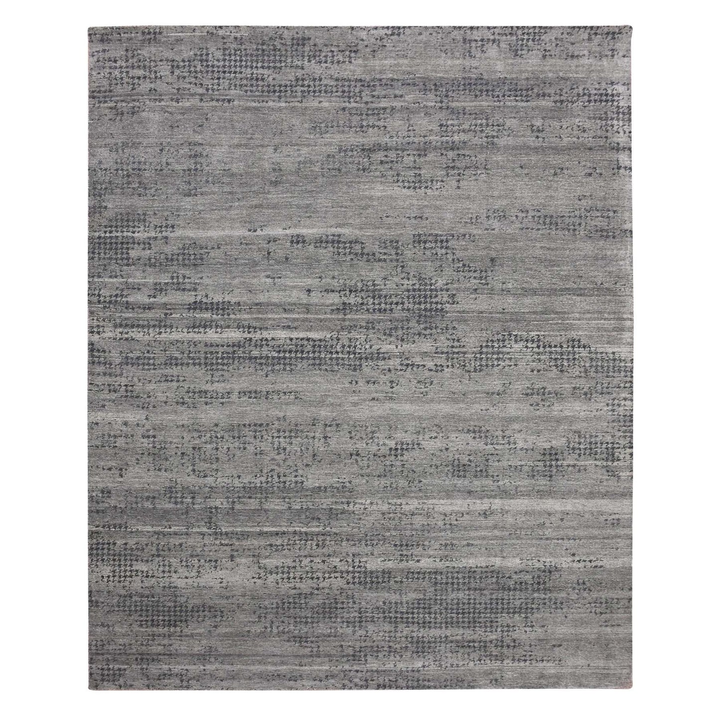 8'X10'1" Black And Gray Modern Design Pure Silk Hand Knotted Rug