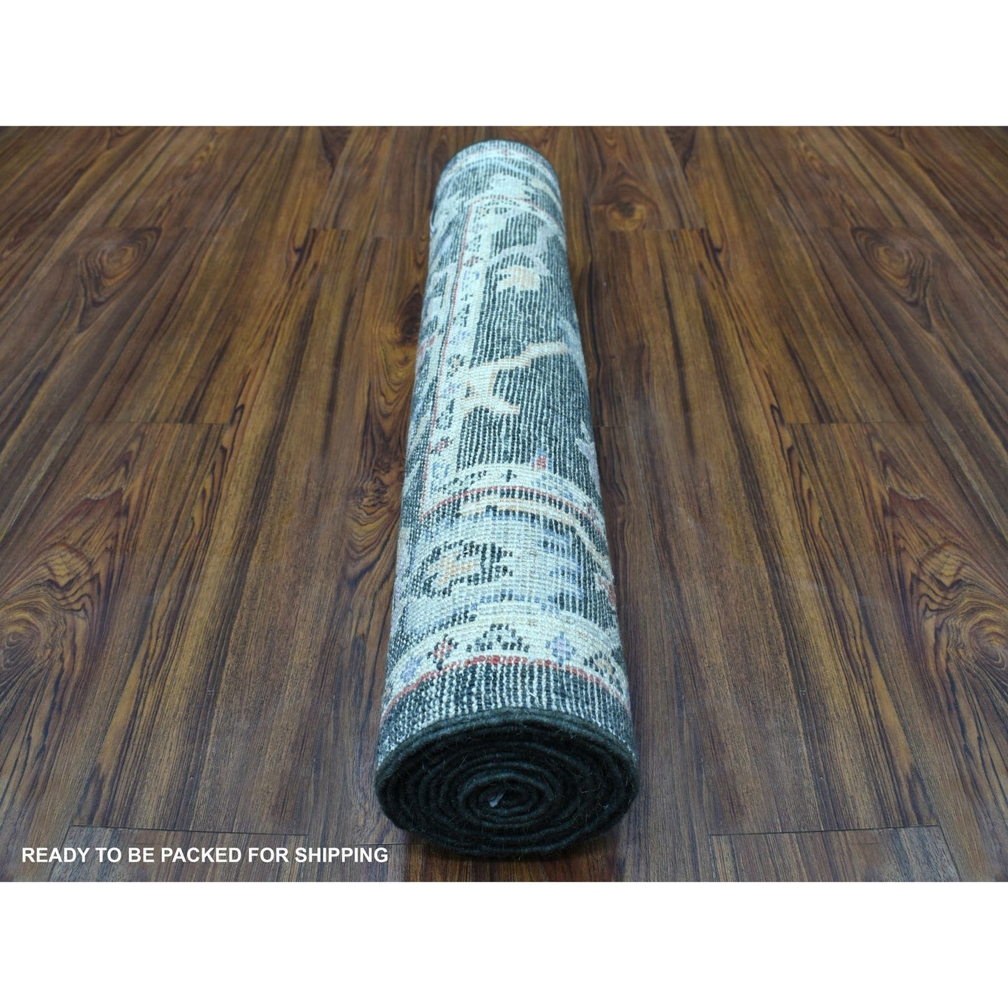 2'10"X9'10" Charcoal Black Angora Oushak Soft Wool Handknotted Runner Rug