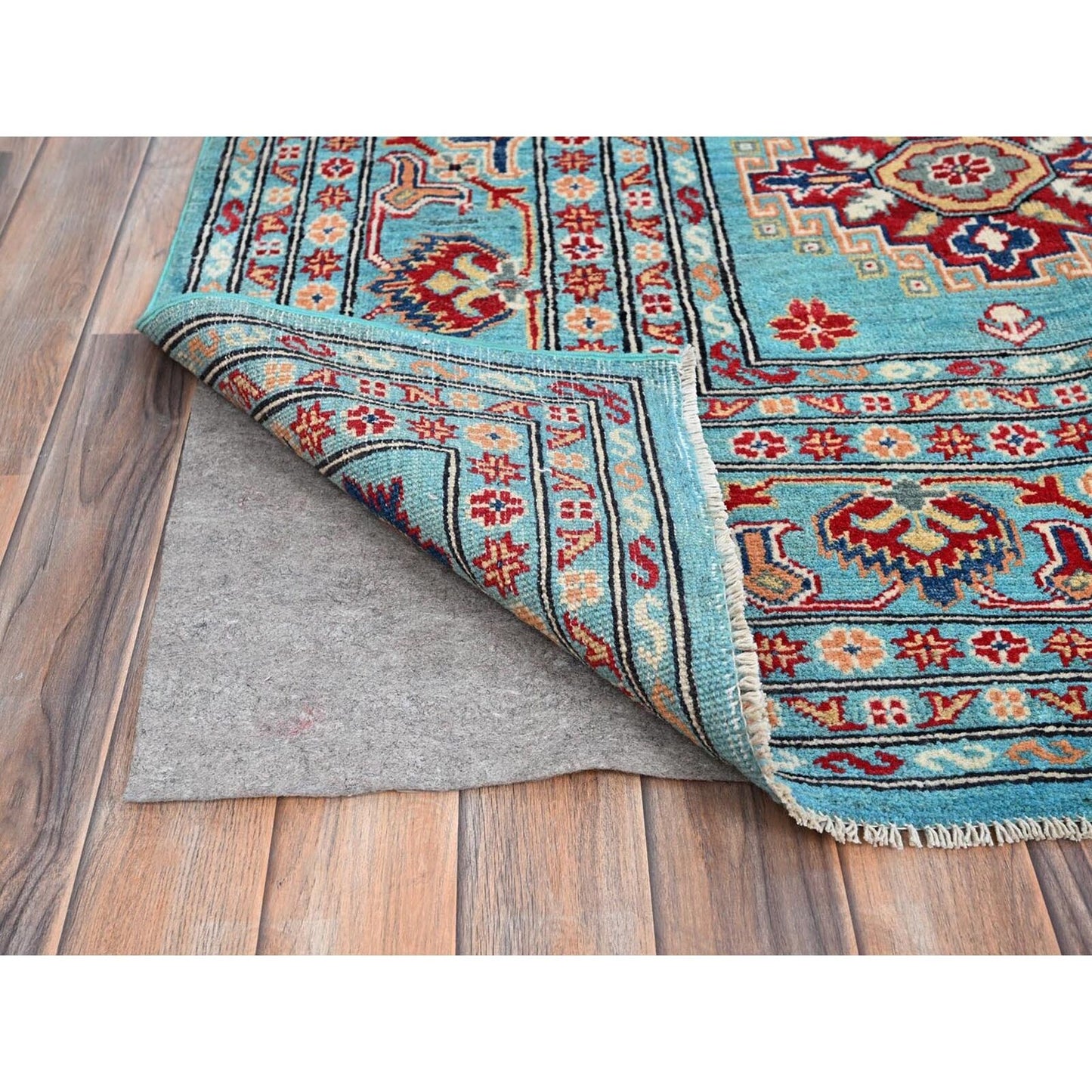 9'X12'1" Fanfare Blue Kazak Geometric Hand Knotted 100% Wool Oriental Rug