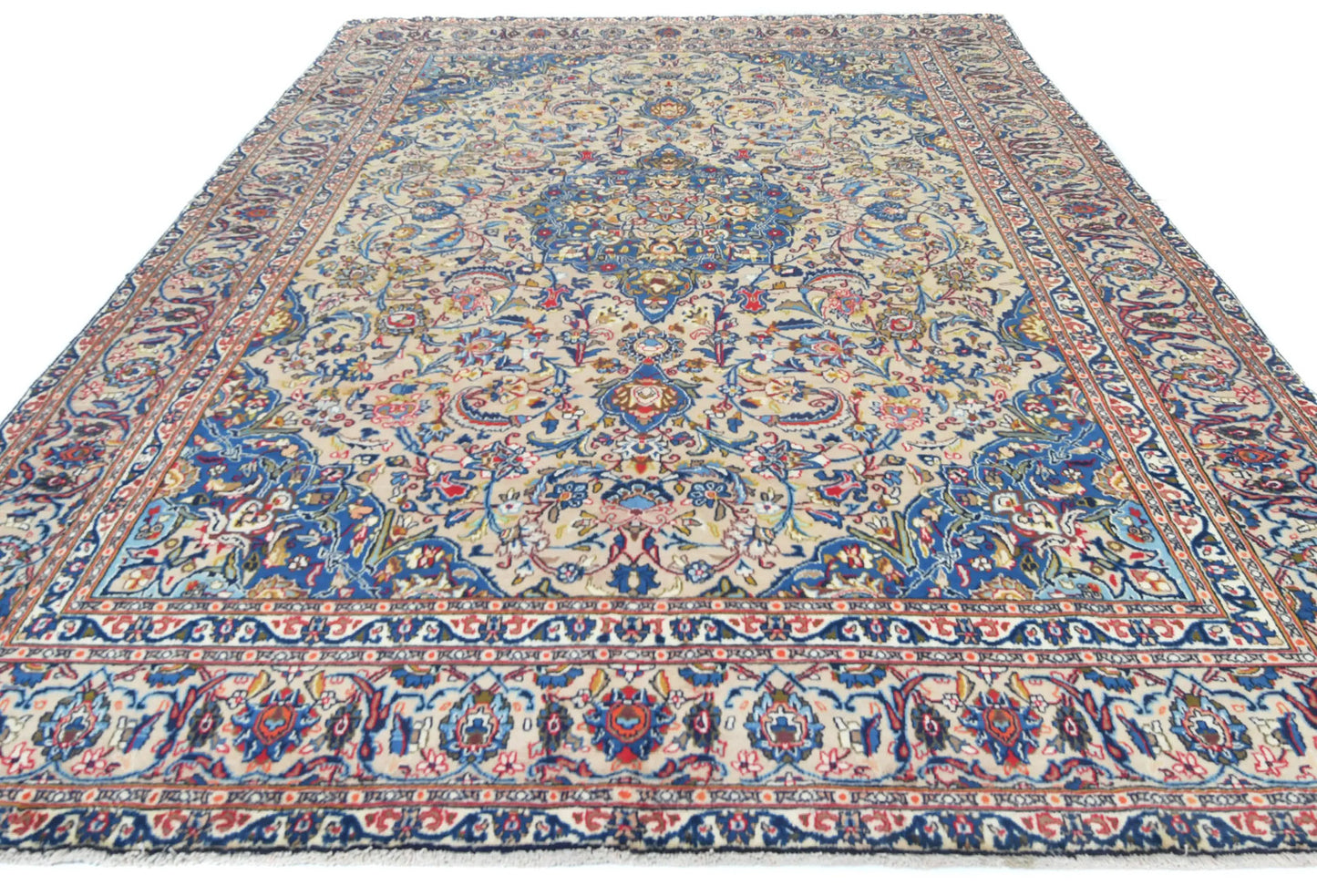 Vintage Handmade Beige Oriental Rug Floral Design