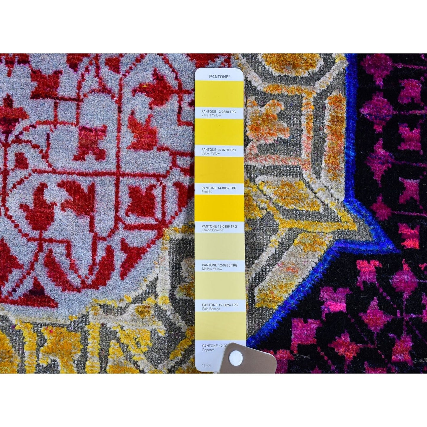 4'1"X12'3" Sari Silk With Textured Wool Mamluk Design Handmade Runner Rug