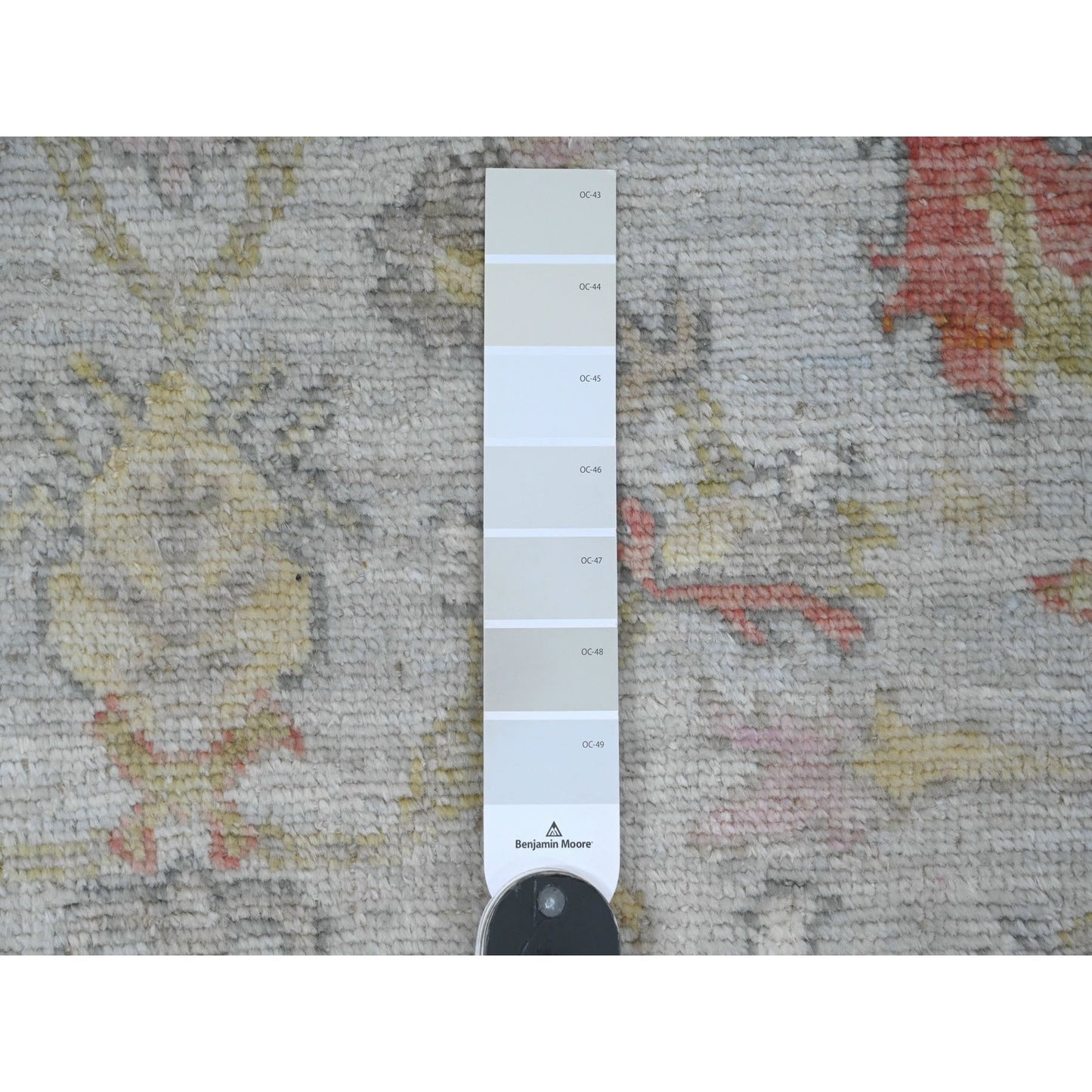 4'2"X5'7" Gray Hand Knotted Afghan Angora Oushak Leaf Design All Wool Rug