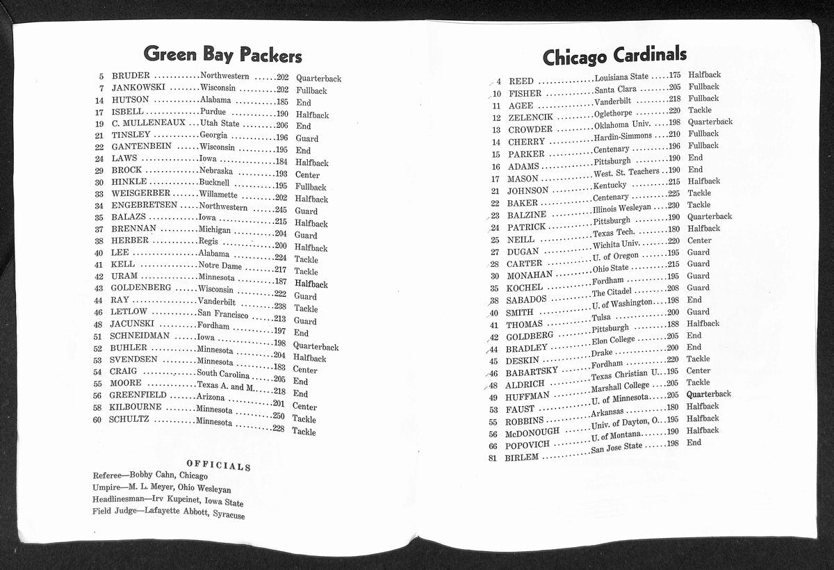 Oct. 8, 1939 Green Bay Packers Vs Chicago