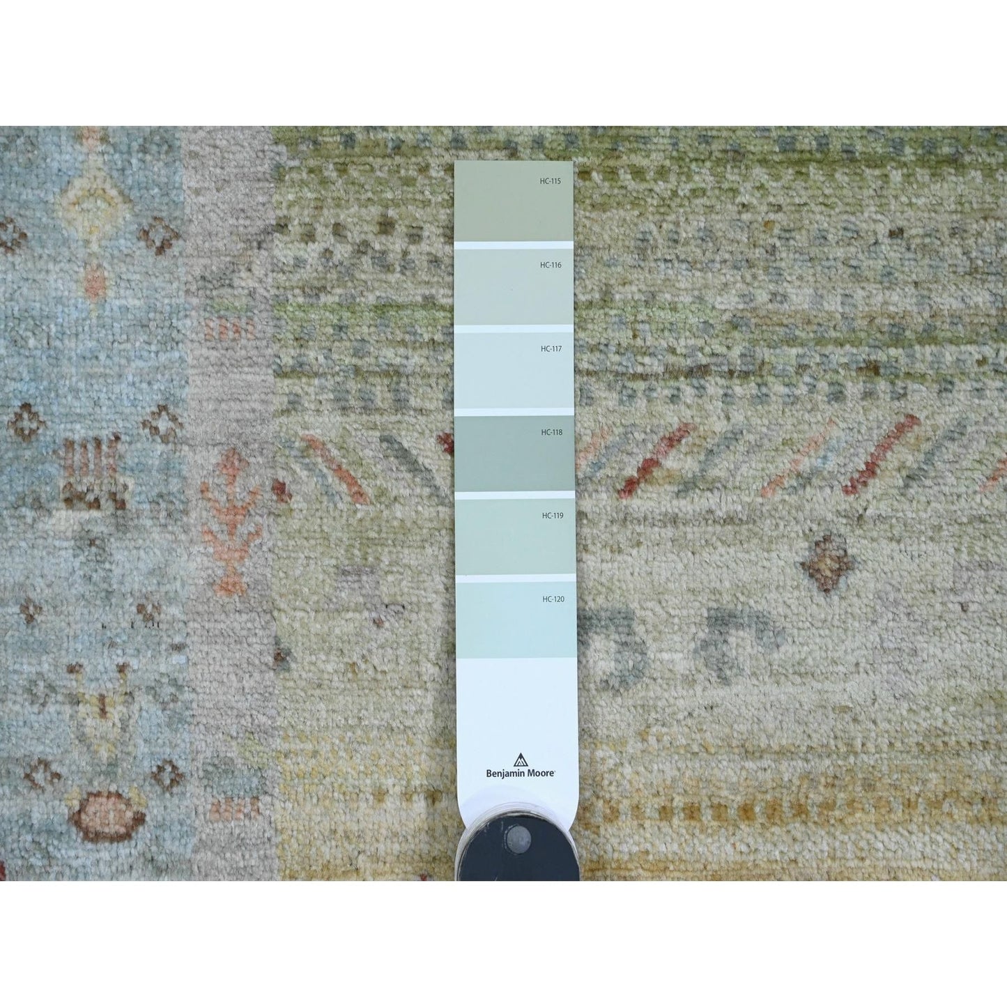 2'8"X14'8" Green Kashkuli Animal Figurines Wool Hand Knotted Runner Rug