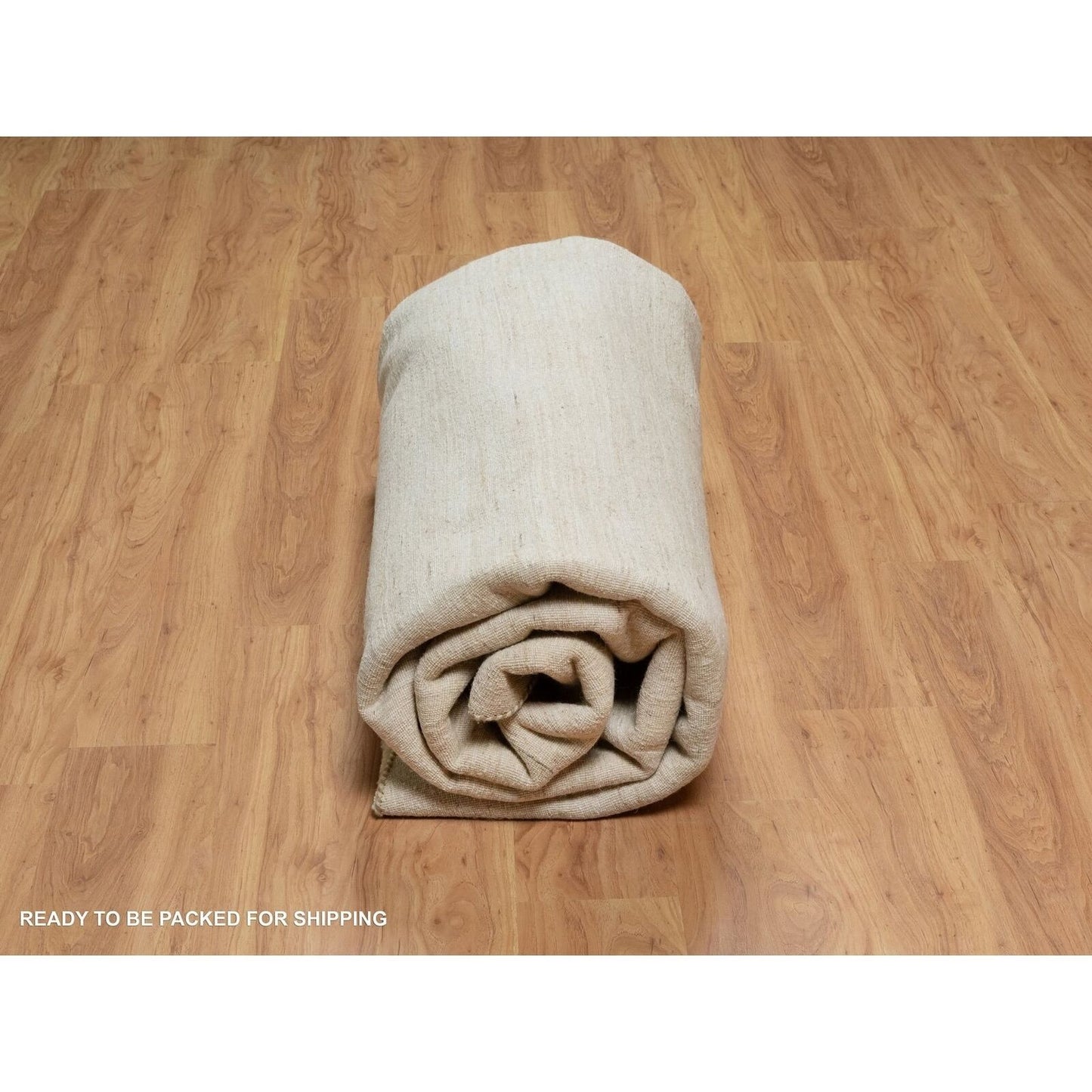 9'X9' Bone White Hand Knotted Lori Buft Plain Design Pure Wool Round Rug