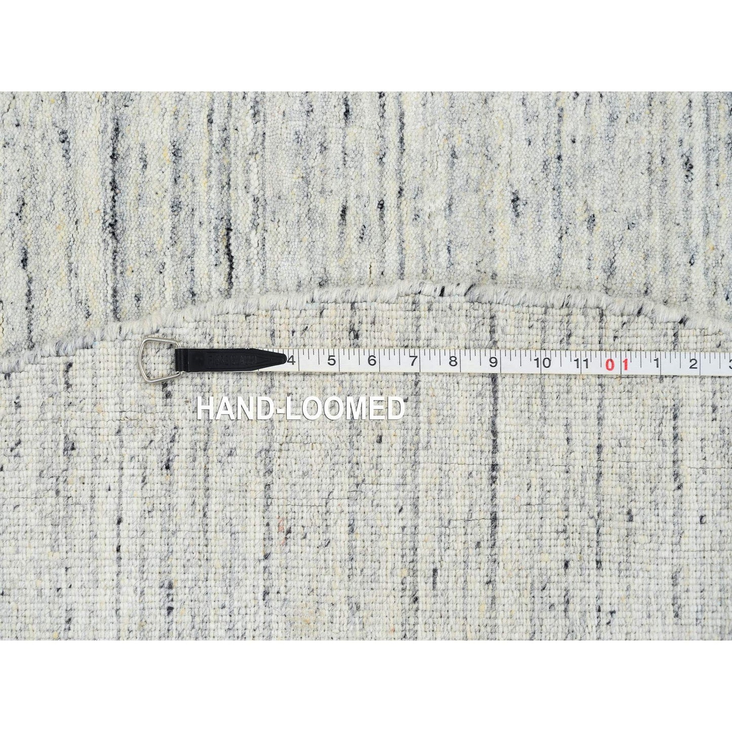 6'X6' Ivory, Wool Hand Loomed, Plain Modern Striped Design, Round Rug