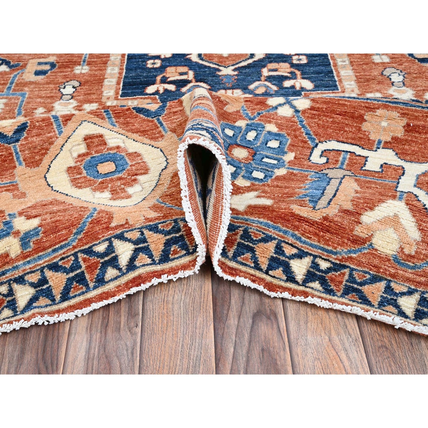 9'9"X13'10" Coral Red Peshawar Heris Hand Knotted High Mountain Wool Rug