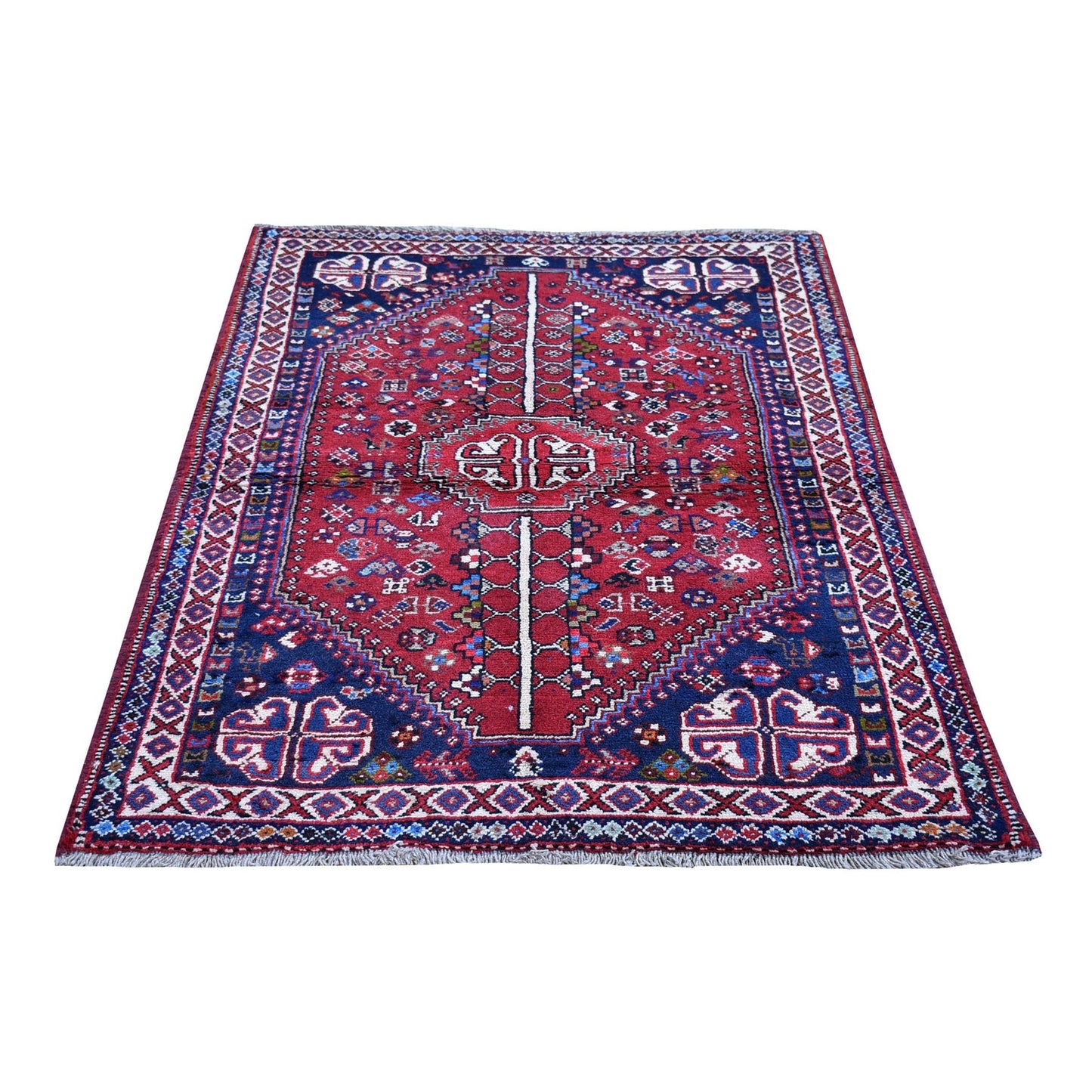 3'5"X5'4" New Farsian Sheeraz Geometric Design Pure Wool Hand Knotted Rug
