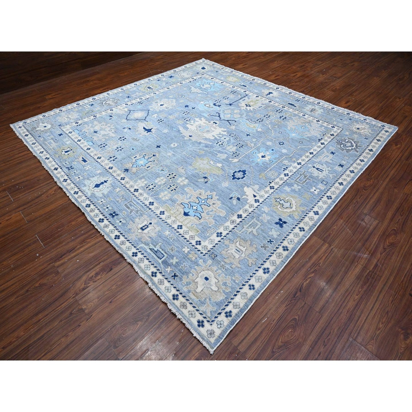 10'X10' Air Force Blue Wool Weft Angora Oushak Square Oriental Rug