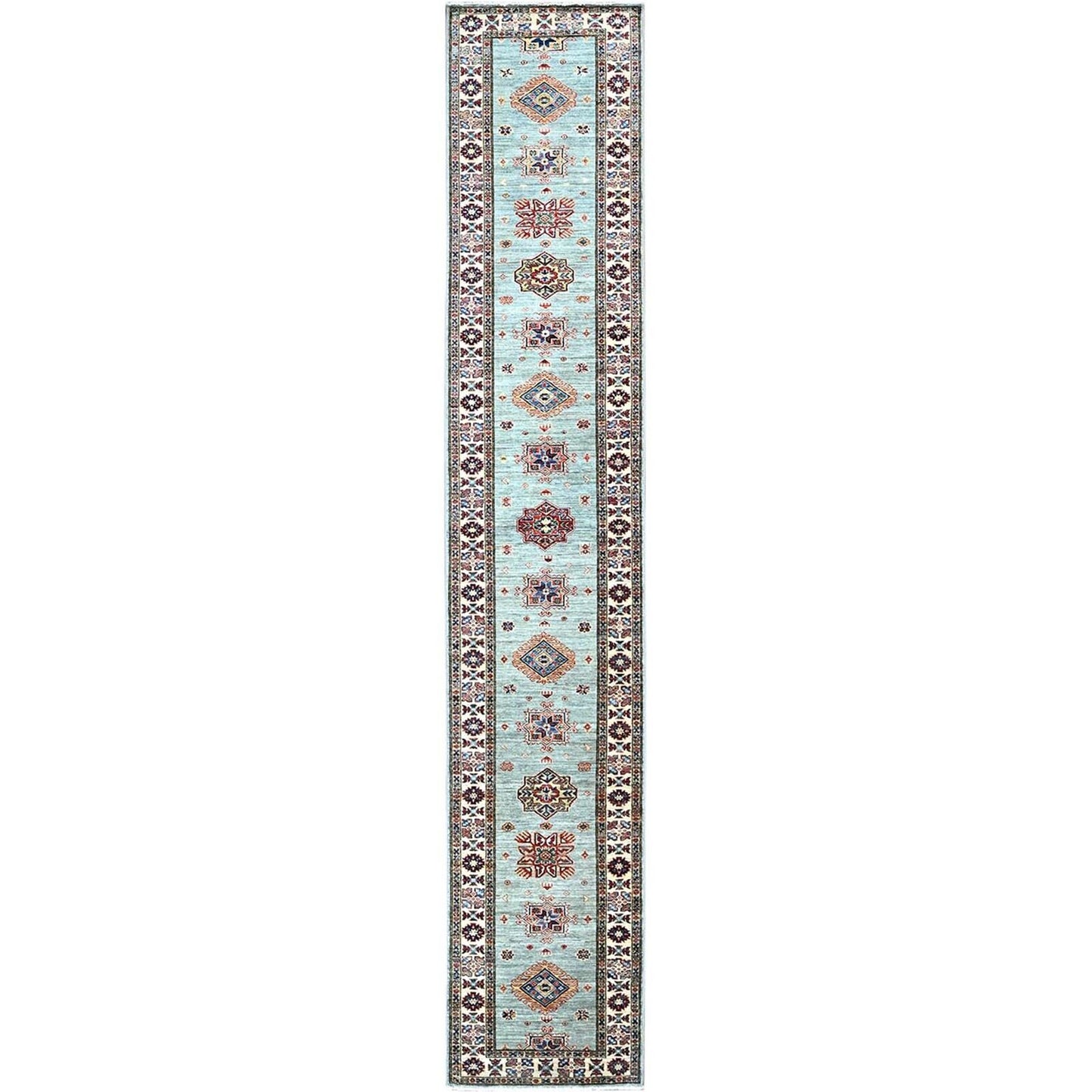 2'9"X15'5" Puritan Gray100% Wool Oriental Afghan Super Kazak Runner Rug