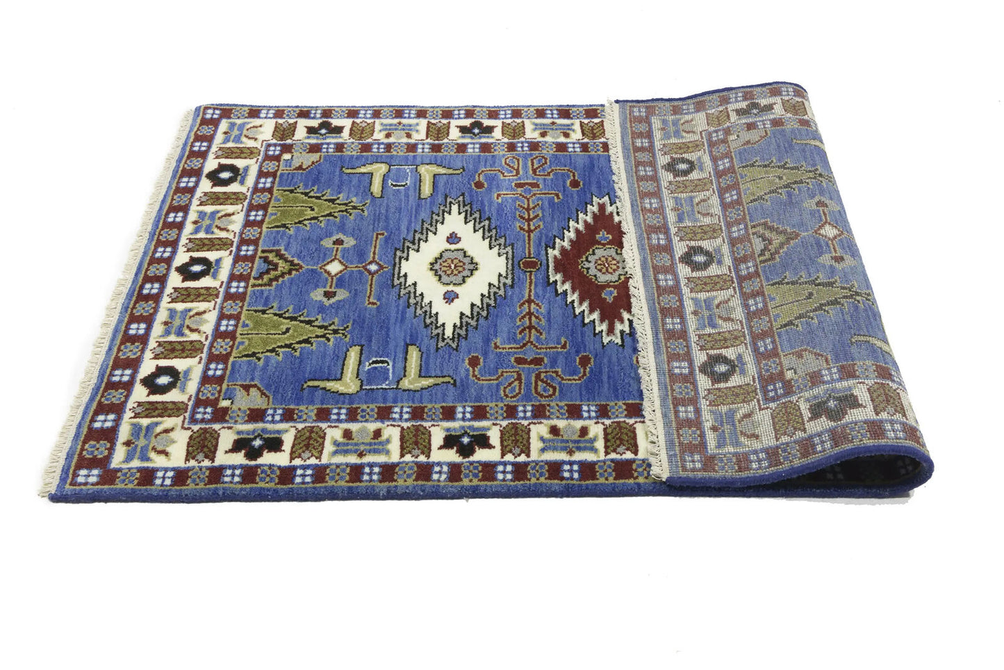 Hand-Knotted Kazak Oriental Rug 4X6 Ft Blue