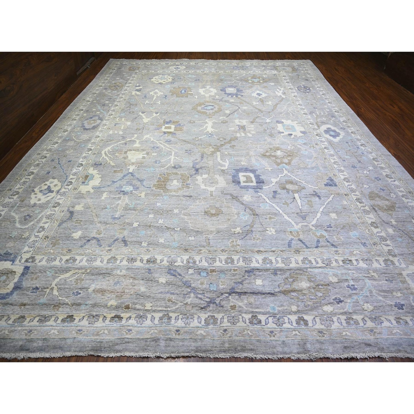 12'X15'6" Gray Hand Knotted Afghan Angora Oushak Pure Wool Oversized Rug