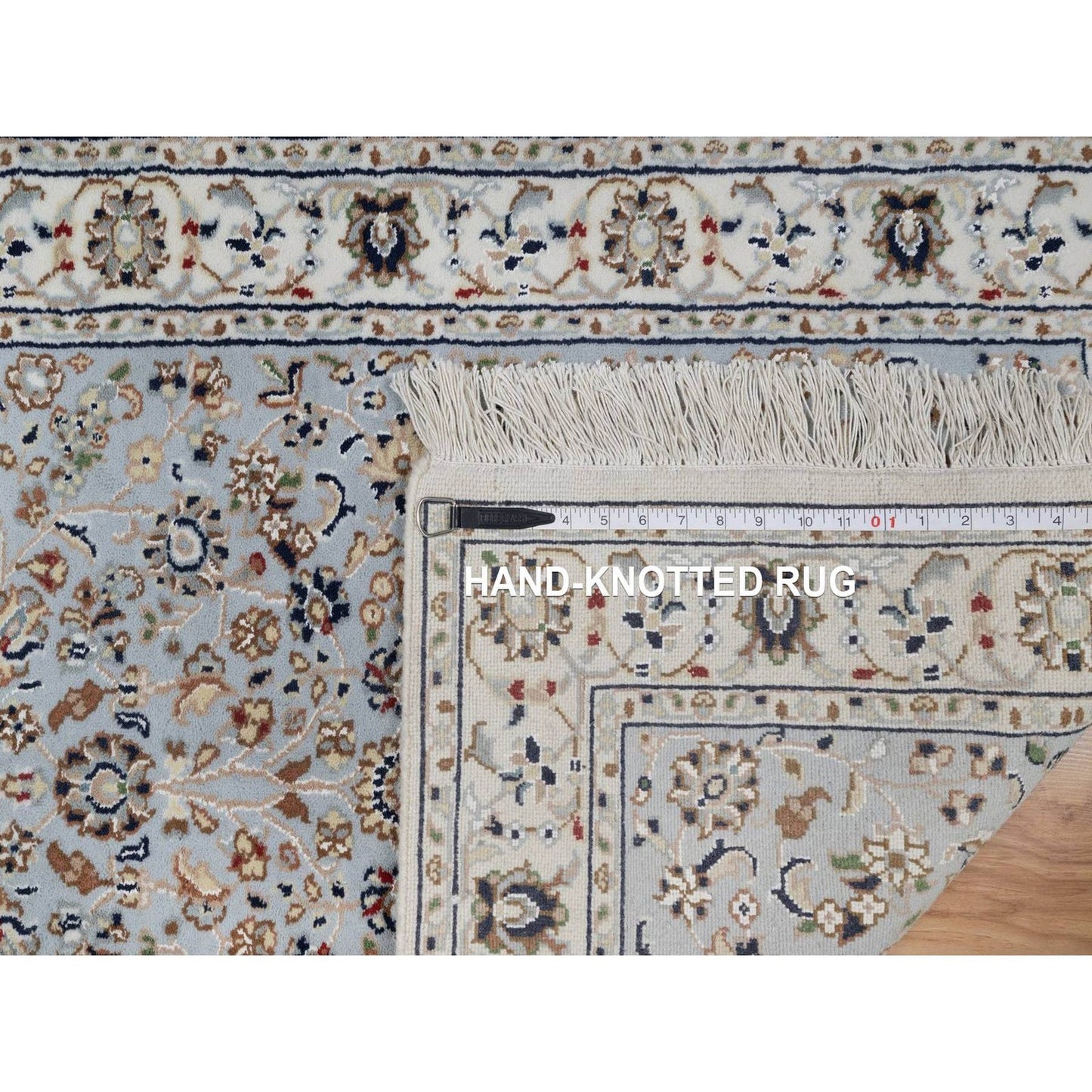 2'8"X10'1" Blue Wool And Silk Nain Floral Pattern Hand Knotted Runner Rug