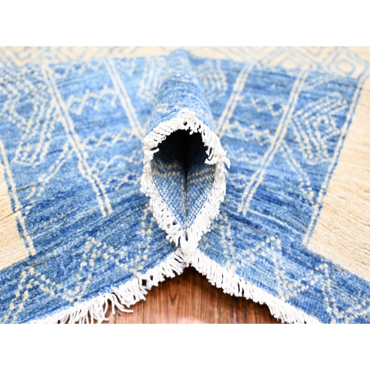 8'X9' Denim Blue Fine Peshawar Wool Hand Knotted Oriental Rug