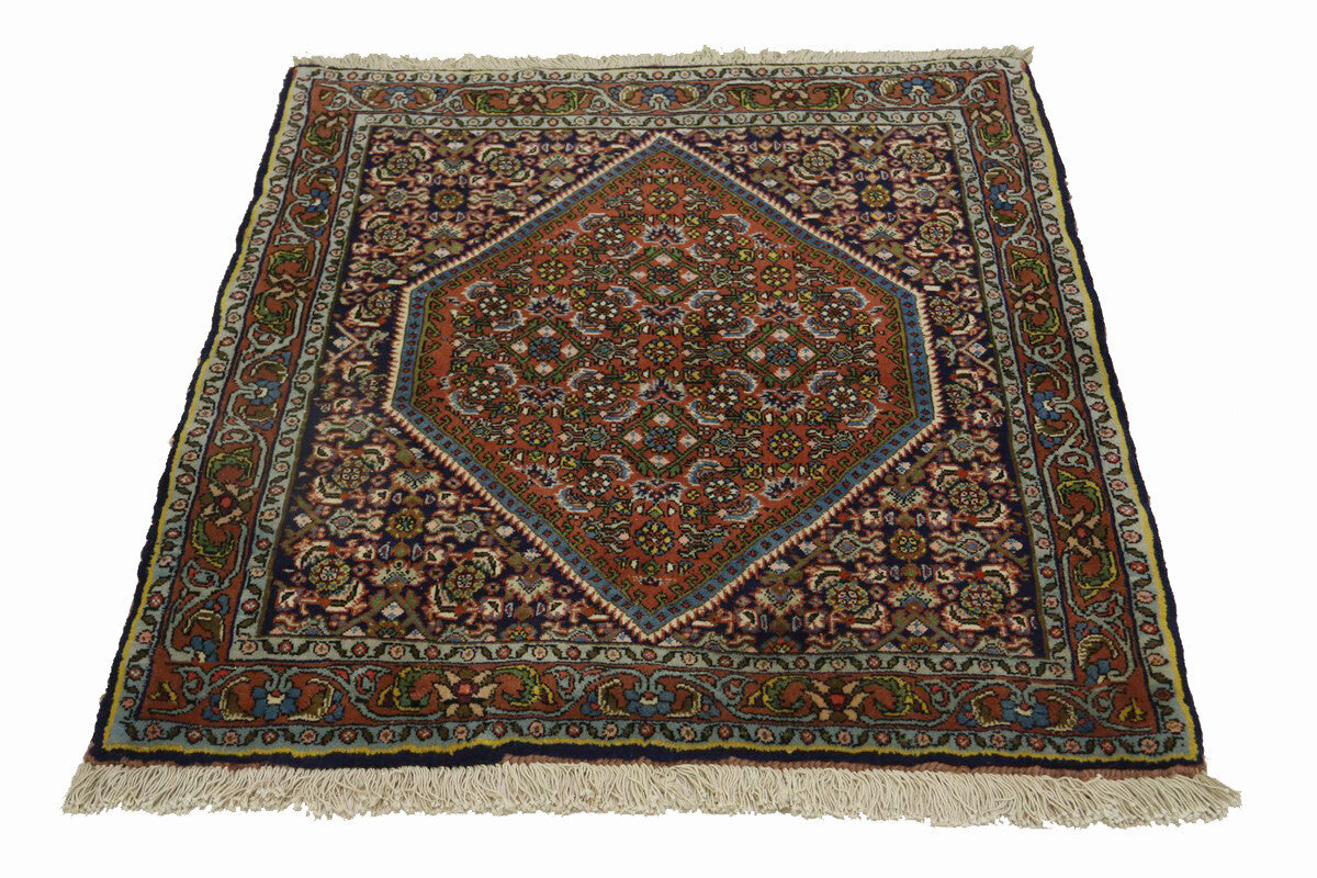 250 Kpsi Navy Orange Floral Square Rug Small
